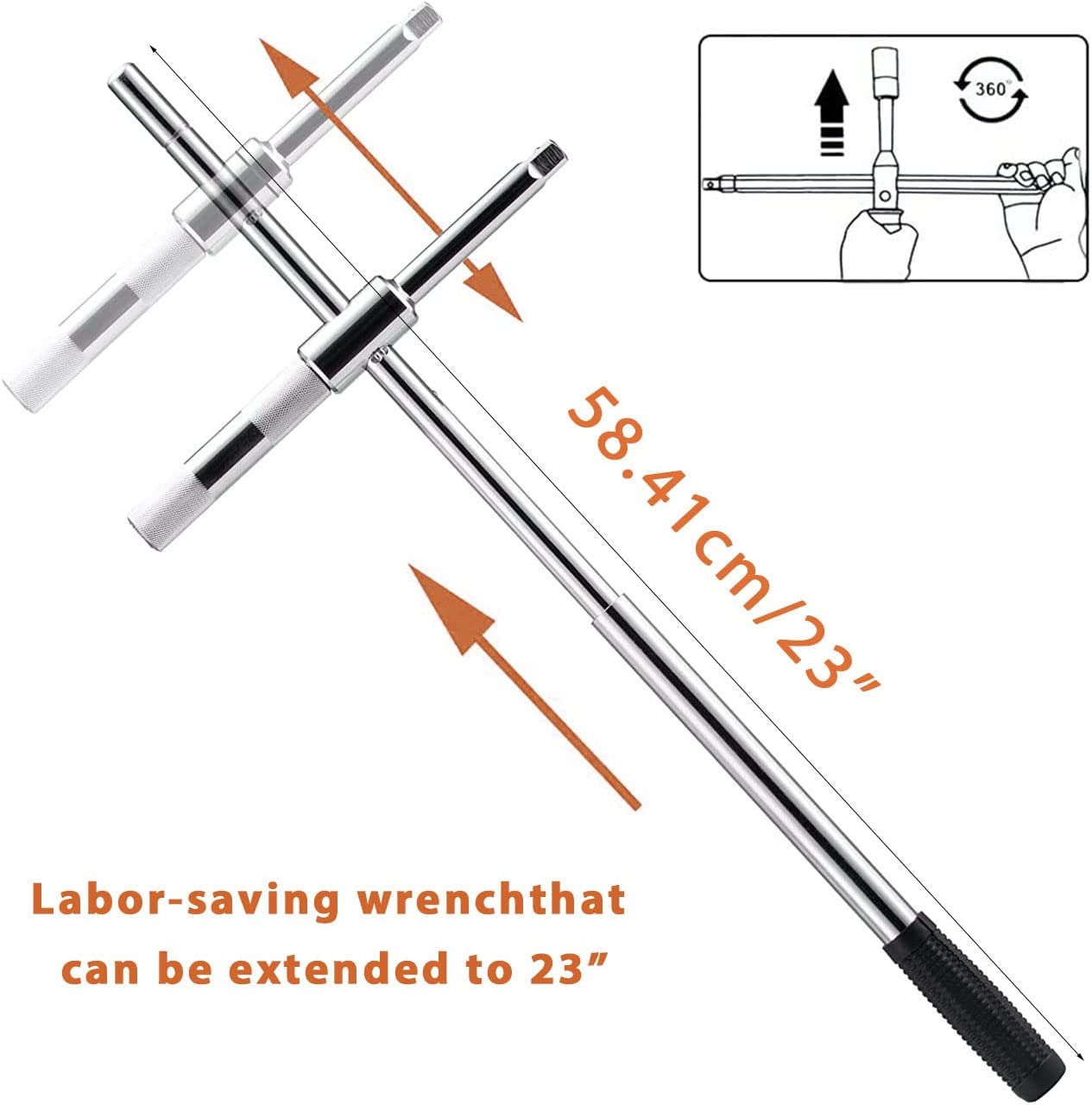 23" Universal Extended Telescoping Lug Wrench, 4 Way Tire Iron Nut Wrench Set with Storage Box and Standard Sockets(17Mm/19Mm/21Mm/23Mm), Wheel Wrench for Repair Car Vehicle Auto Tire Nut Wrench image number 5