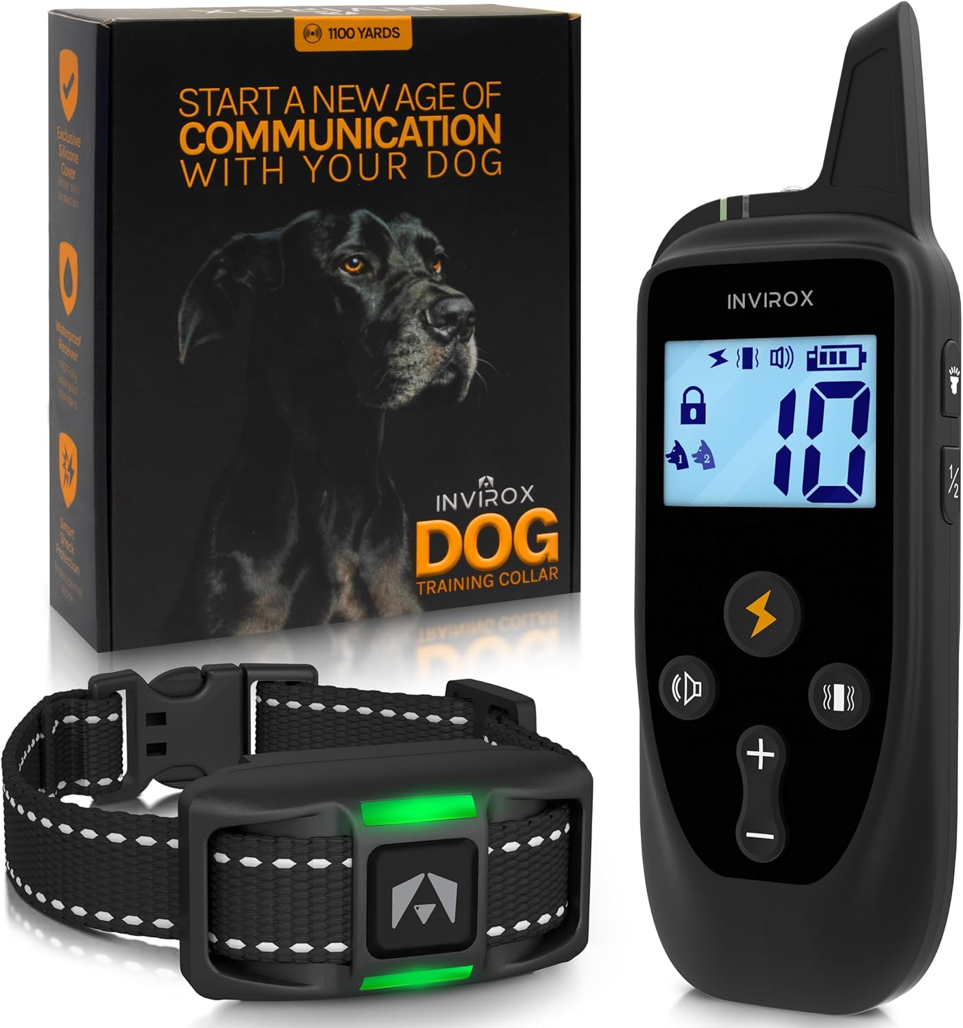 INVIROX Dog Training Collar [2025 Edition] 123 Levels Dog Training Collar with Remote 1100Yd Range E Collar for Dogs Training 100% Waterproof Rechargeable, Manual Bark Collar for Large Dog