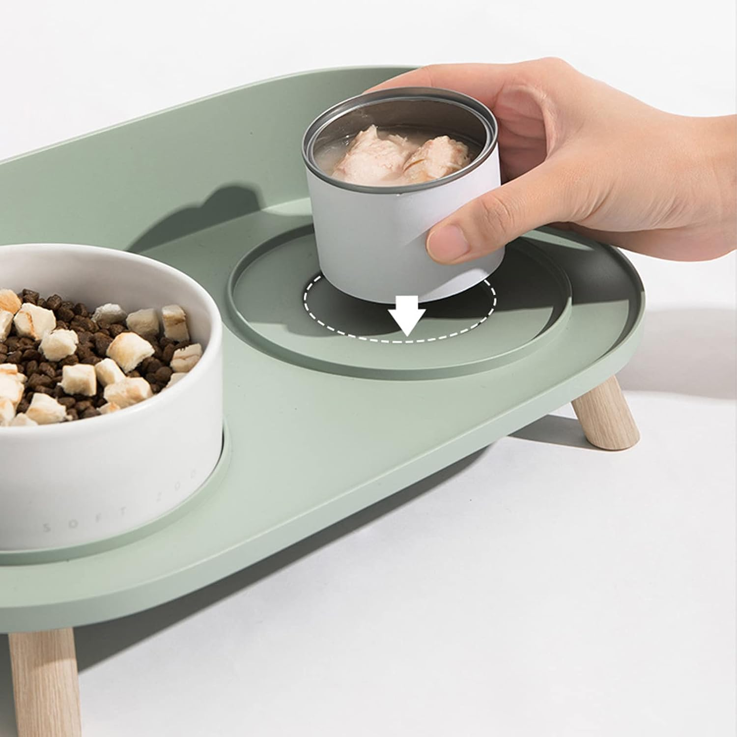 Raised Puppy Dishes for Food and Water, Ceramics Cat Raised Bowls Prevent Spill Cervical Spine Protection Double Food Water Elevated Bowls for Cat Supplies White(Green)