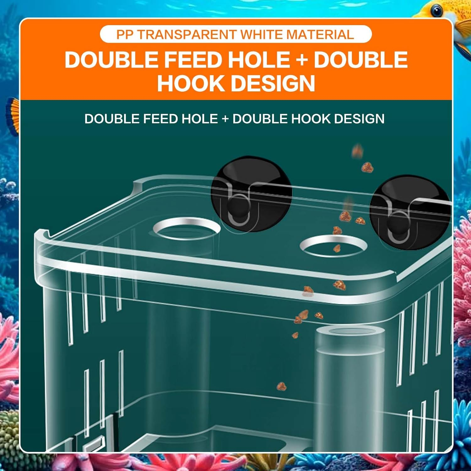 SUSOO Large 4 Hole Aquarium Fish Breeding Box, Safe 2Mm Baby Fish Hatchery Box with Removable Double Isolation Divider Hatching, Dual Feeding Holes and Extra Aeration Pipe Design（18.5Cmx9Cmx15.5Cm） image number 5