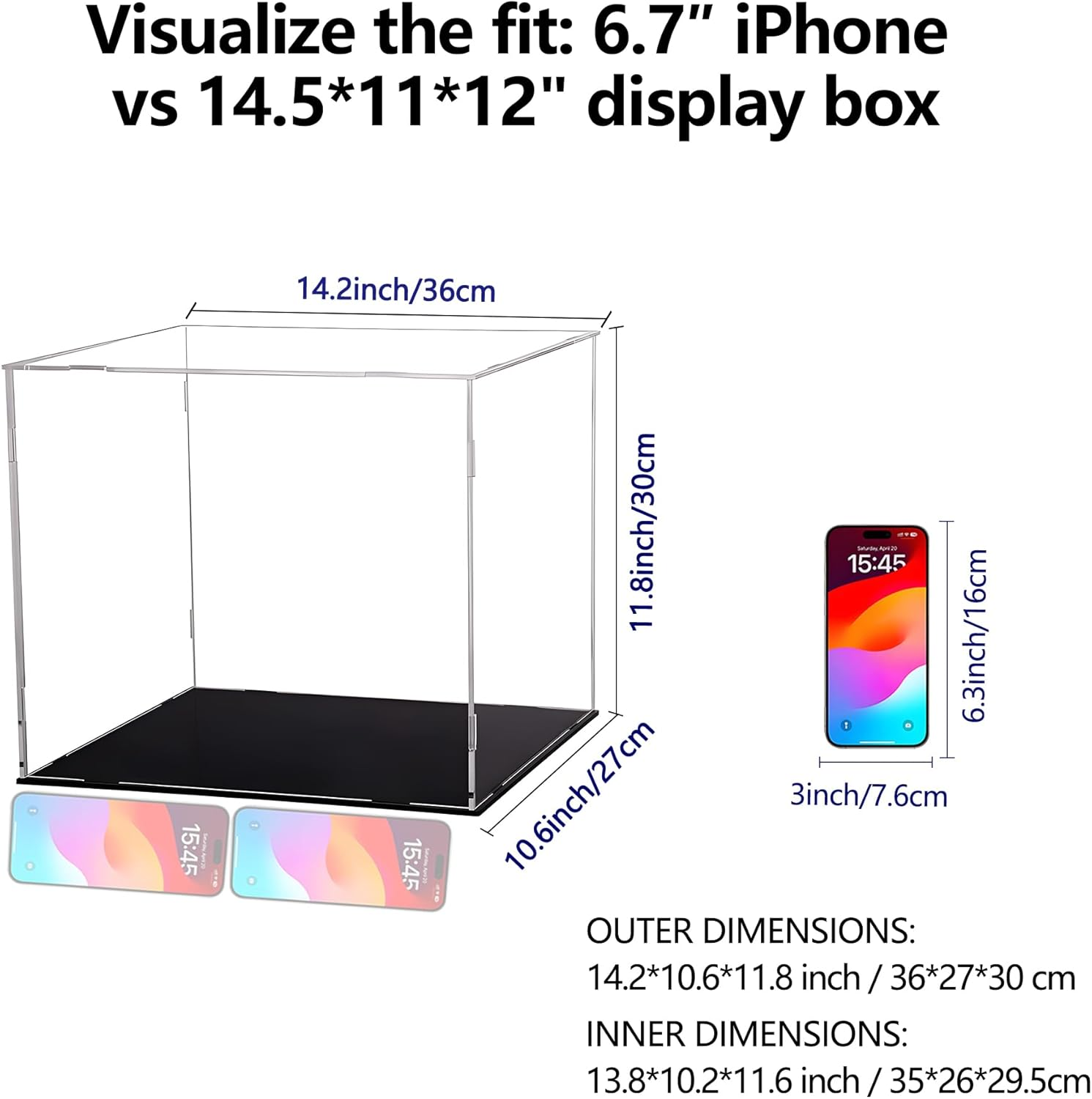 Evron Display Case for Collectibles Assemble Clear Acrylic Box Alternative Glass Case for Display Action Figures Home Storage & Organizing Toys (14.5X11X12 Inch; 36X27X30 Cm) image number 1
