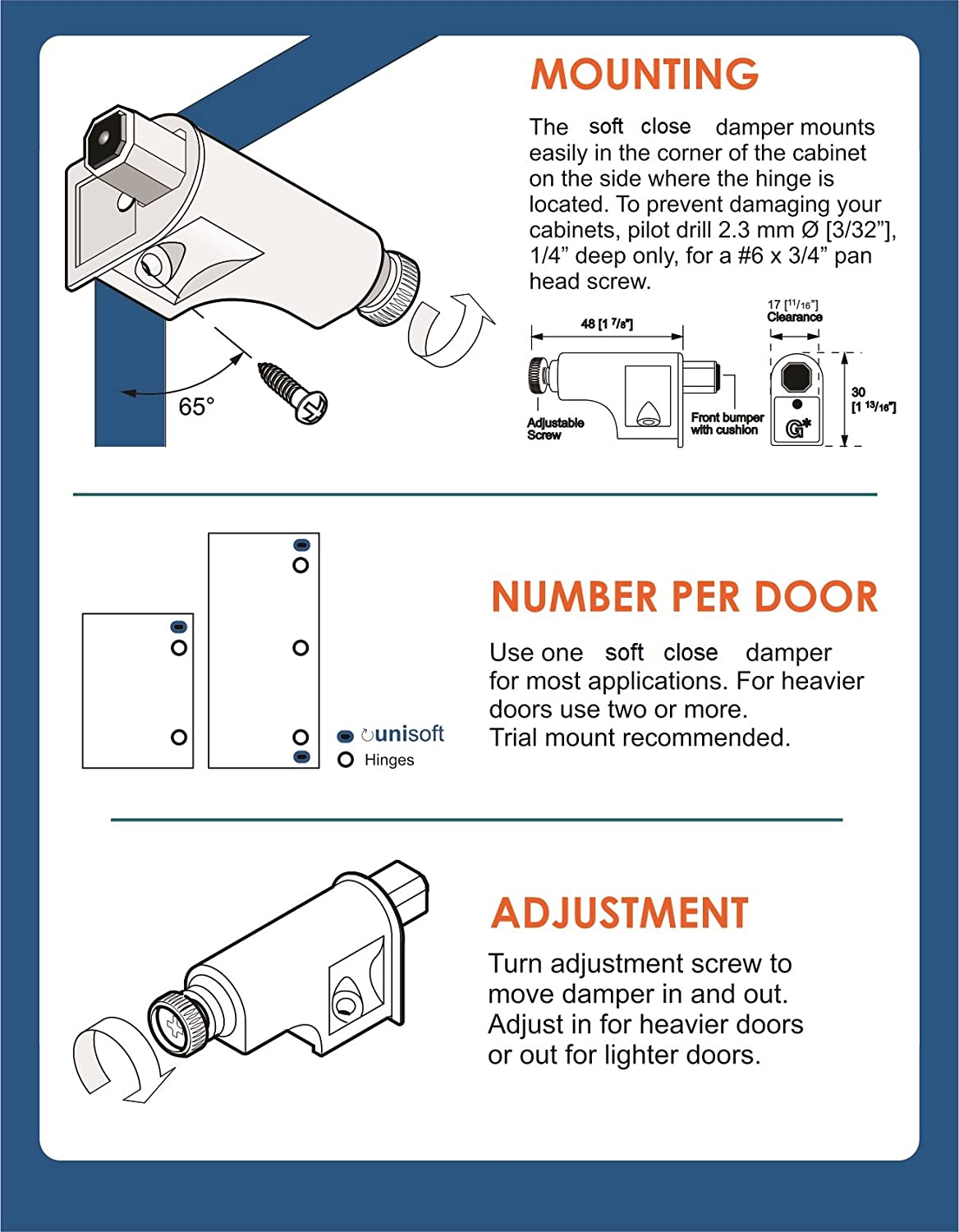 Rok Hardware 25 Pack Soft Close Damper for Cabinet Doors/Compact/Soft Close Adapter/Hardware/Nickel/Hinge image number 2
