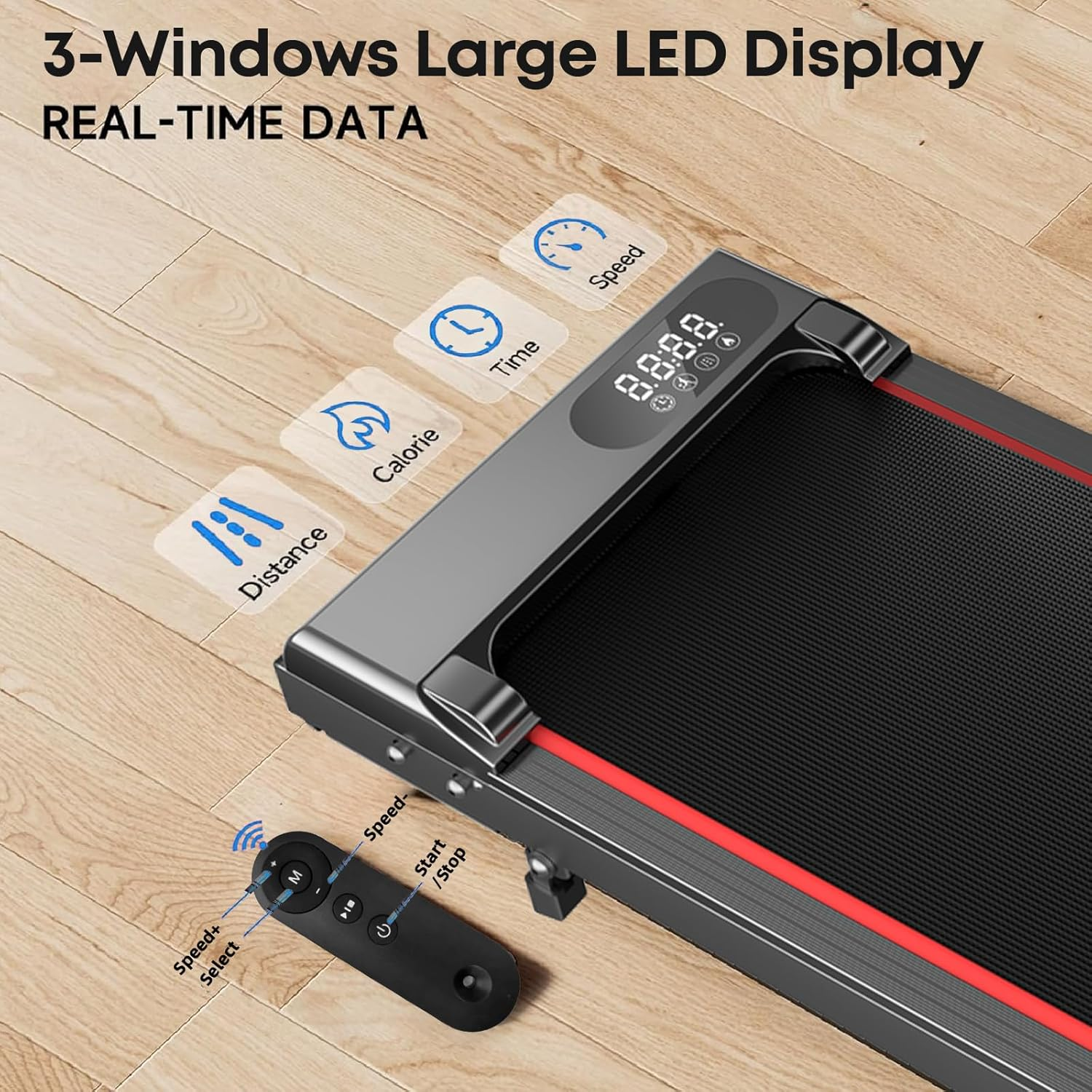 Incline Walking Pad Treadmill, Walking Pad with Incline, 300 Lbs under Desk Treadmills for Home Office, Portable Treadmill with LED Display image number 5