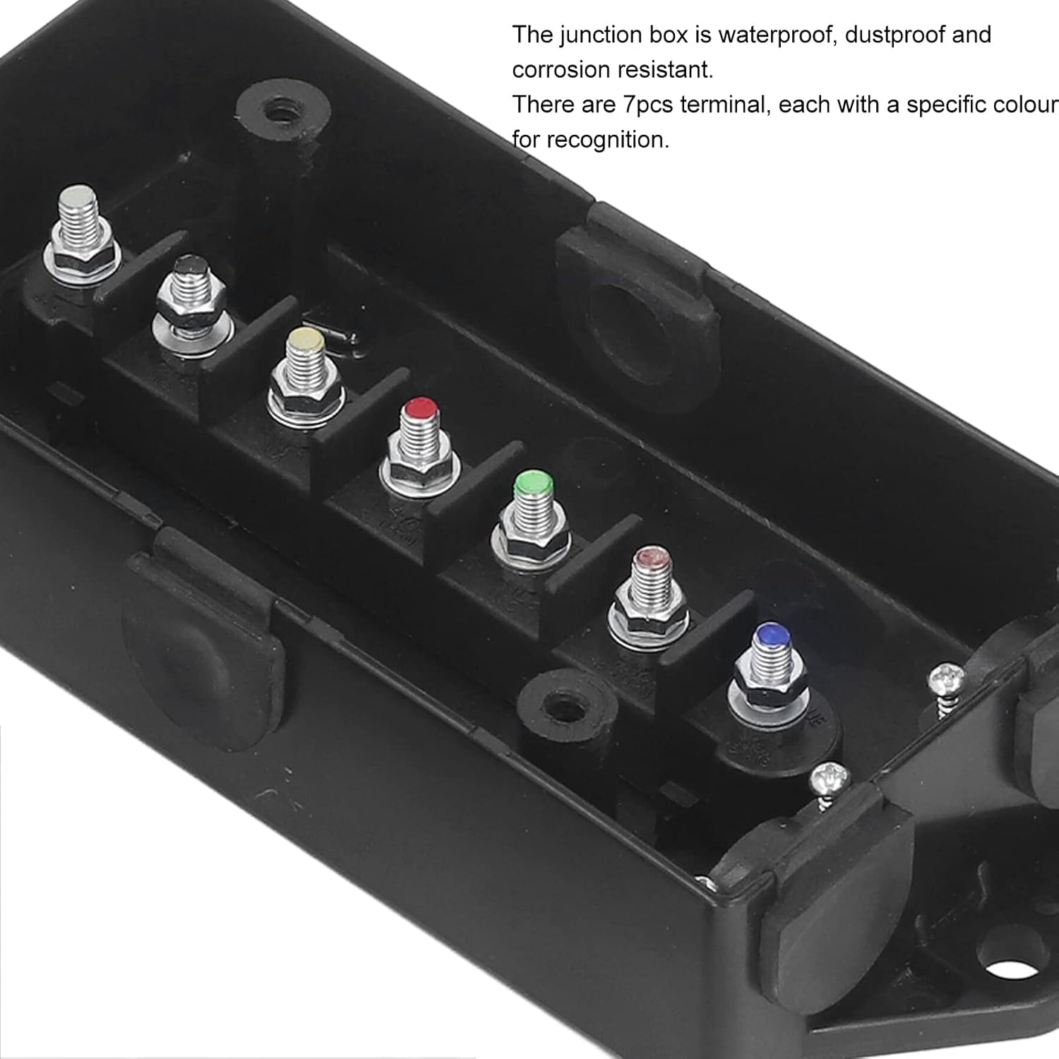 Trailer Junction Box, 7 Way Waterproof ABS Distribution Block Box Terminal Connector Extension Cable Connectors Box for Trailers, Boats, Dining Cars image number 4