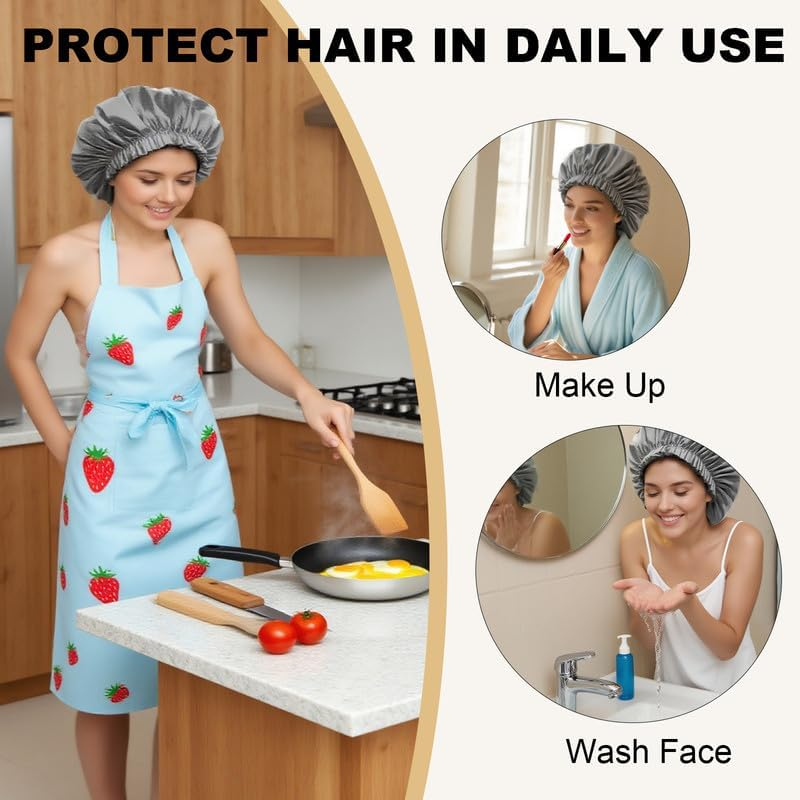 2 Packs Large Waterproof Shower Cap for Long Hair, Reusable Jumbo Shower Bonnets, Shower Head Cover for Locs, Curly, Baids & Wigs, XL Size Hair Cap for Spa Home Salon Use (Grey) image number 5