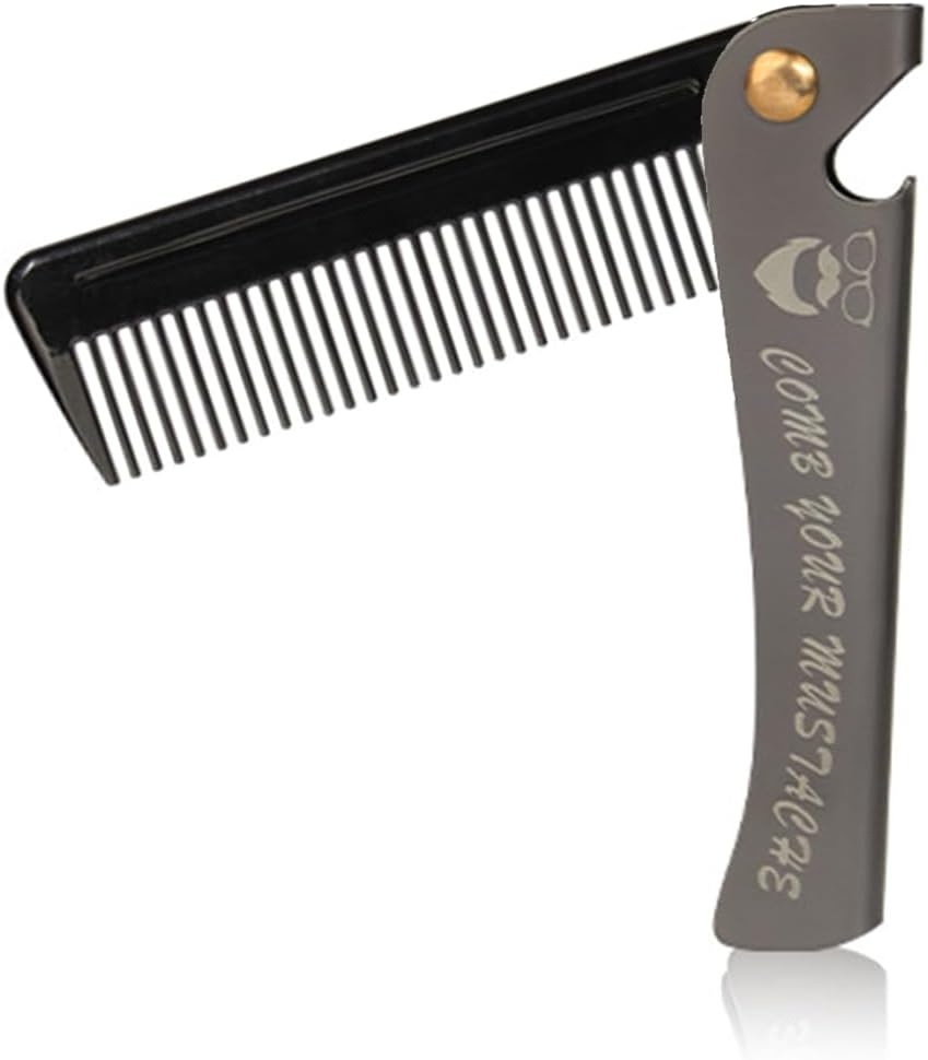 Ziyonix Portable Moustache Comb, Folding Beard Comb, Pocket Beard Comb, Foldable Comb Hairdressing Tool for Men with Handle for Men, Salon, Home Styling