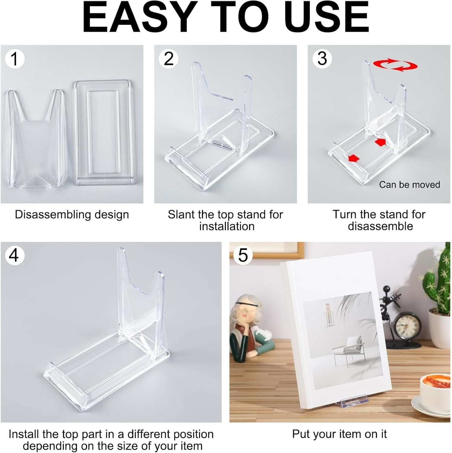 6 Pack Acrylic Book Stand for Display Adjustable Clear Book Display Holder Easel Stand Collector Display Stand for Home Office Back to School Comic Book Album CD Magazine Postcard Picture Artworks image number 2