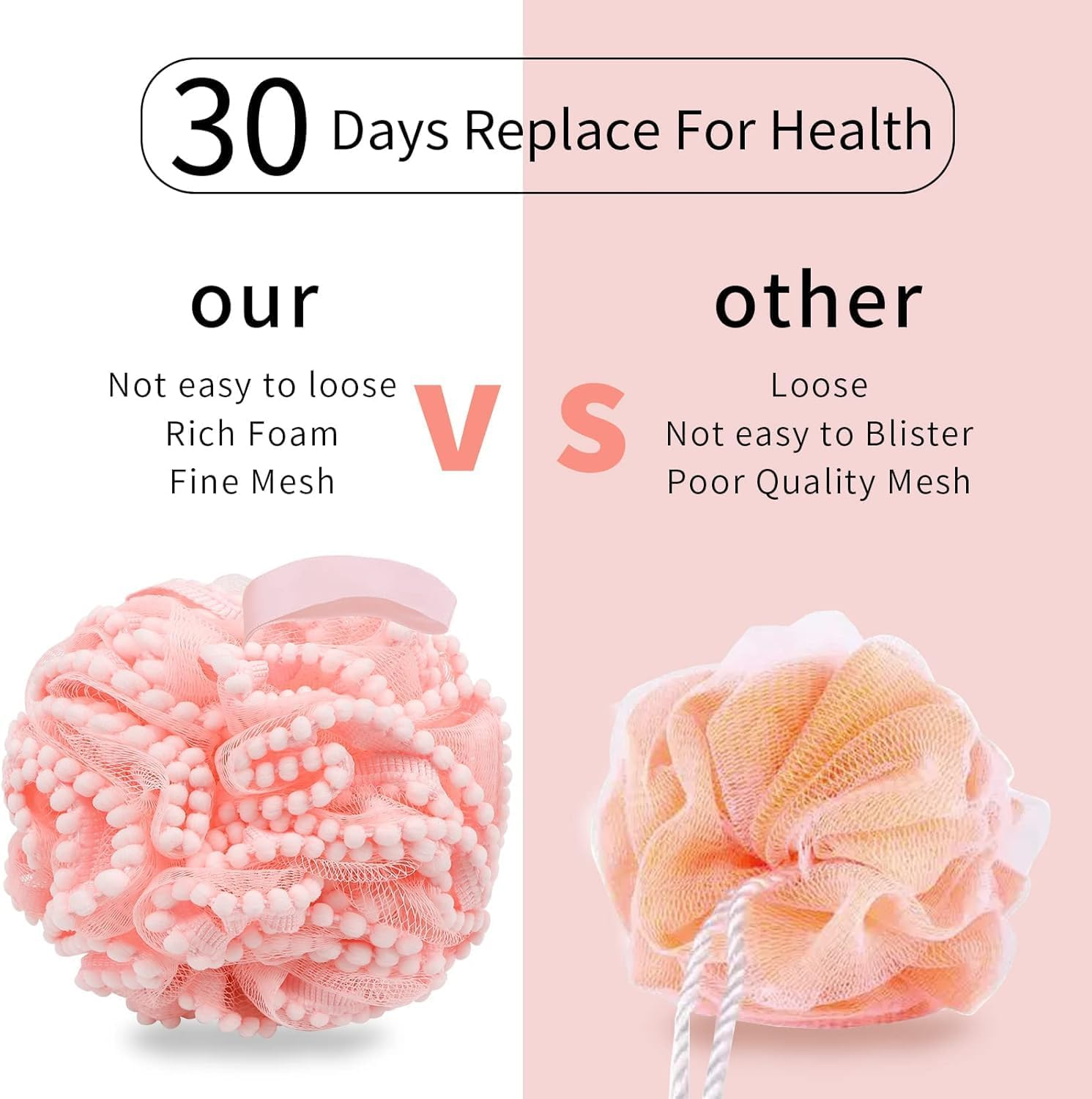 Bath Shower Sponge Soft Mesh Poufs Shower Loofah Ball Body Wash Scrubber Bath Sponge for Women and Men Soothing Face & Body Exfoliator (2Pcs 60G Luxury) image number 6