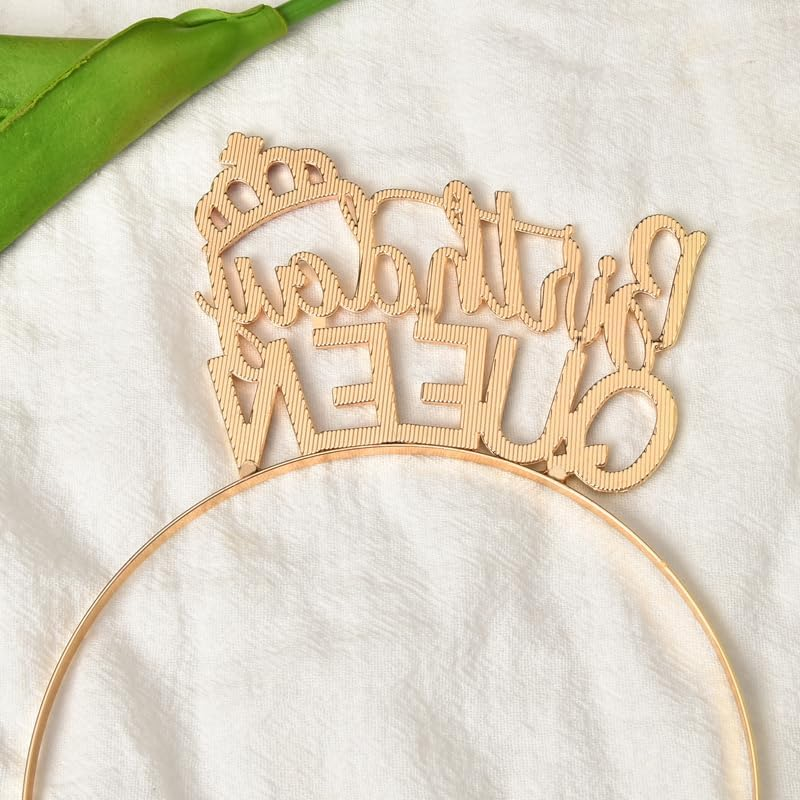 Birthday Queen Headband Crown and Sash Gold Birthday Tiara Headpiece with Rhinestones B-Day Gifts for Women Wife Her Happy Birthday Party Decorations Favors Accessories image number 3
