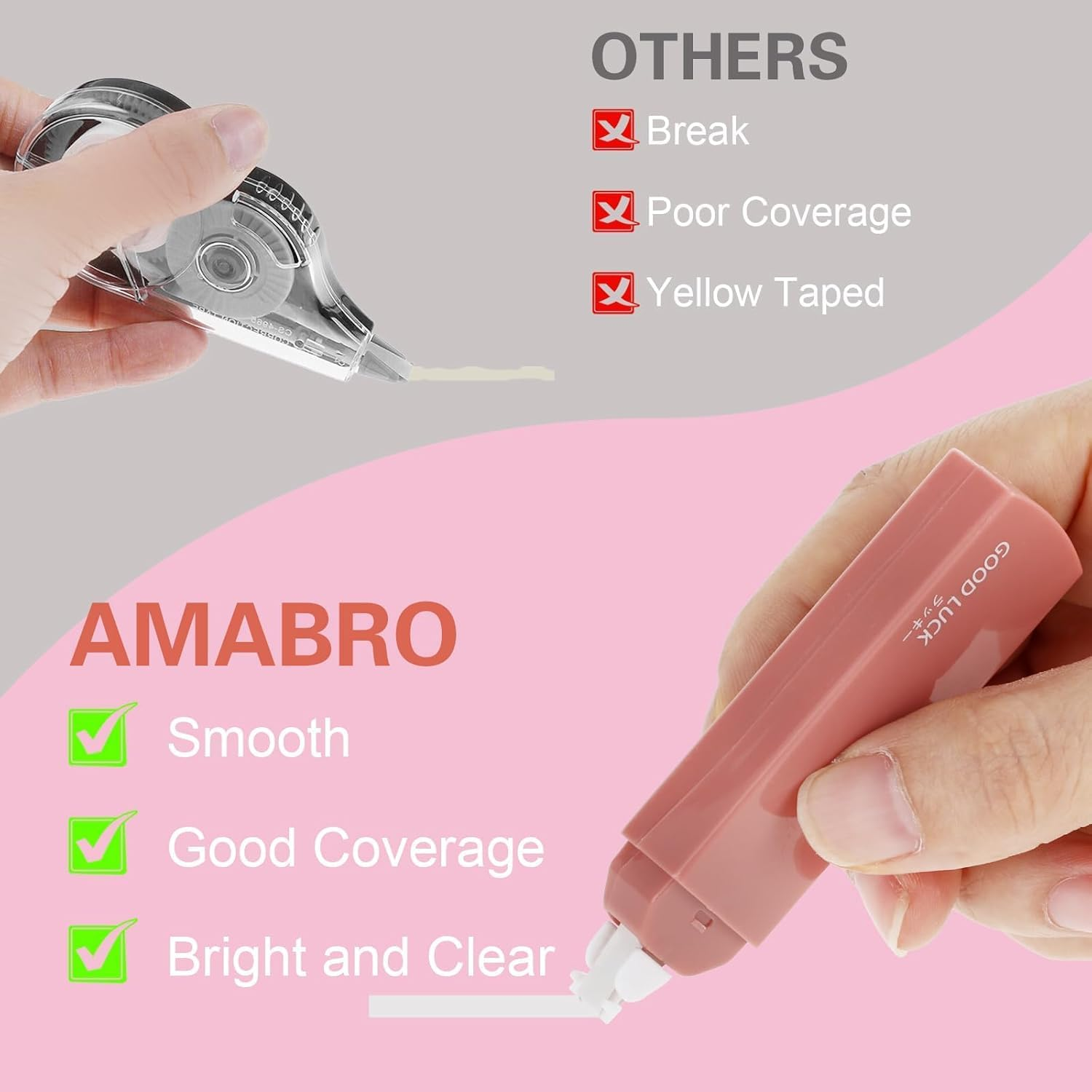 6 Pcs White Out Correction Tape, Cute Macaron Color for Instant Correction, for Students and Office Workers (Gradient Pink) - Gradient Purple image number 5