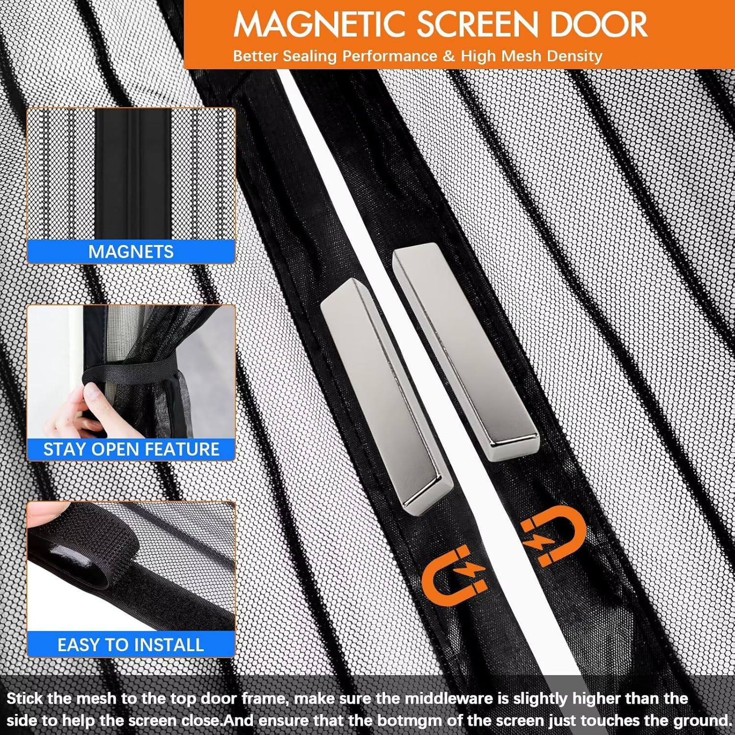 Magnetic Screen Door with Durable Mesh, Hands-Free Closure, Pet and Kid Friendly,Heavy Duty Magnetic Screen Door for Sliding Glass Door Easy Installation, Fits Door Size up to 31.5&Prime; X 80.7&Prime; / 80X205Cm image number 3