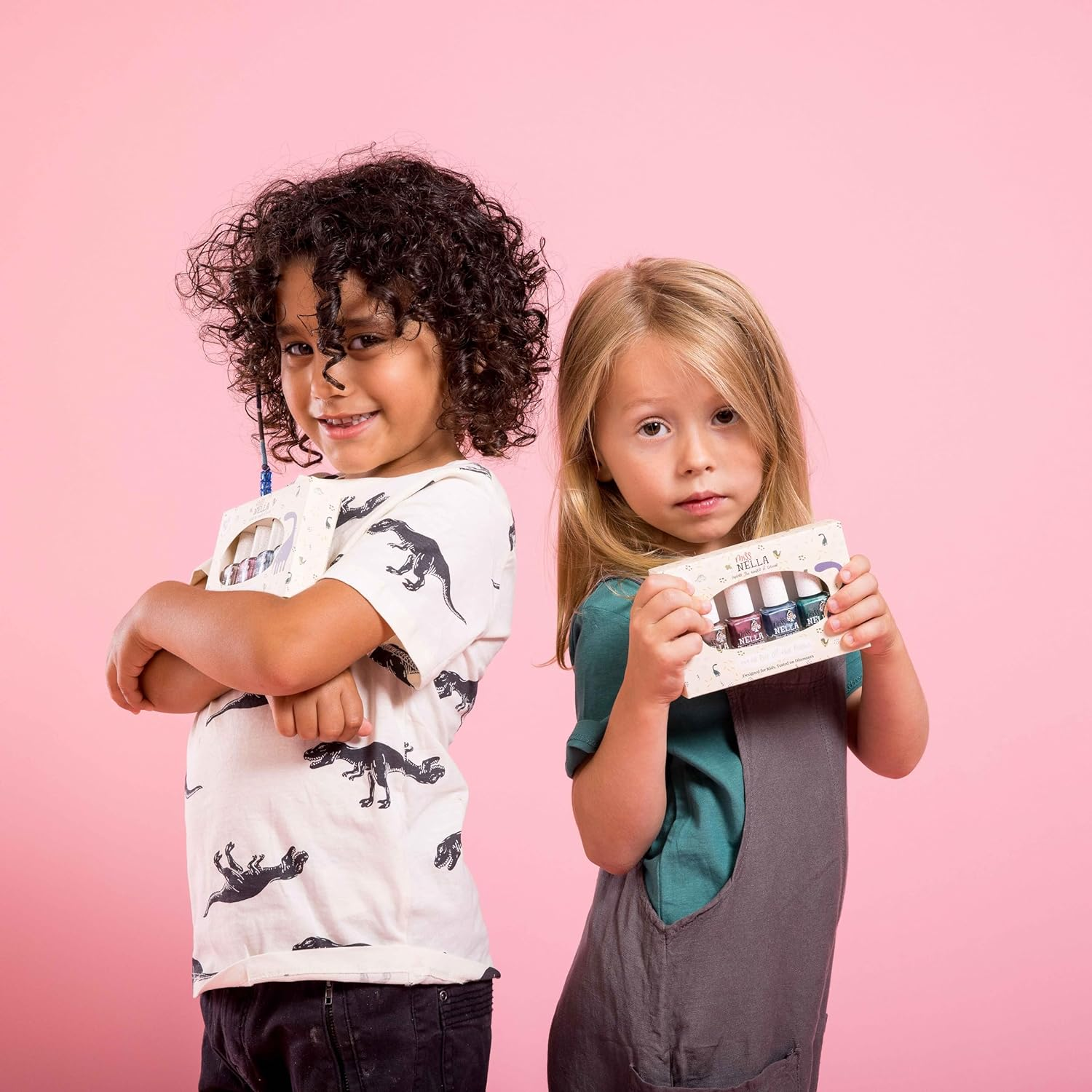 Miss Nella Magic Safari Glitter Nail Polish Set of 4: Pink, Red, Purple & Blue, Peel-Off Nail Polish Especially for Children, Peel-Off Formula, Non-Toxic, Water-Based and Odourless (Dino)