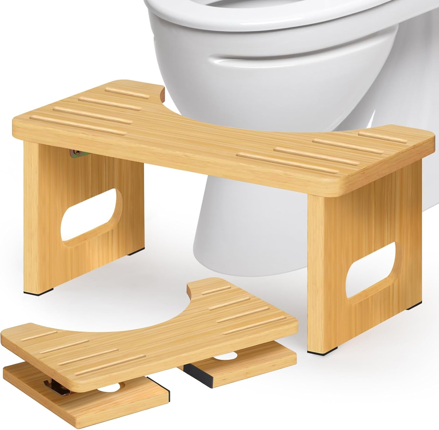 Raylove Toilet Stool Squat Adult Foldable 7 Inch Poop Stool - Portable Bathroom Stool for Adults with Easy Storage, Relieves Bloating & Straining, Natural Color