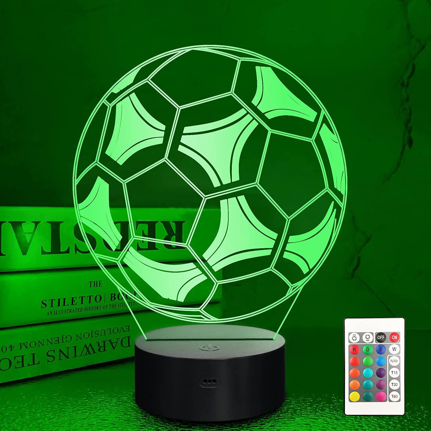 Soccer Night Light, Lampeez 3D Illusion Football Lamp for Kids, 16 Colors Changing with Remote, Kids Bedroom Decor as Xmas Holiday Birthday Gifts for Boys Girls image number 1