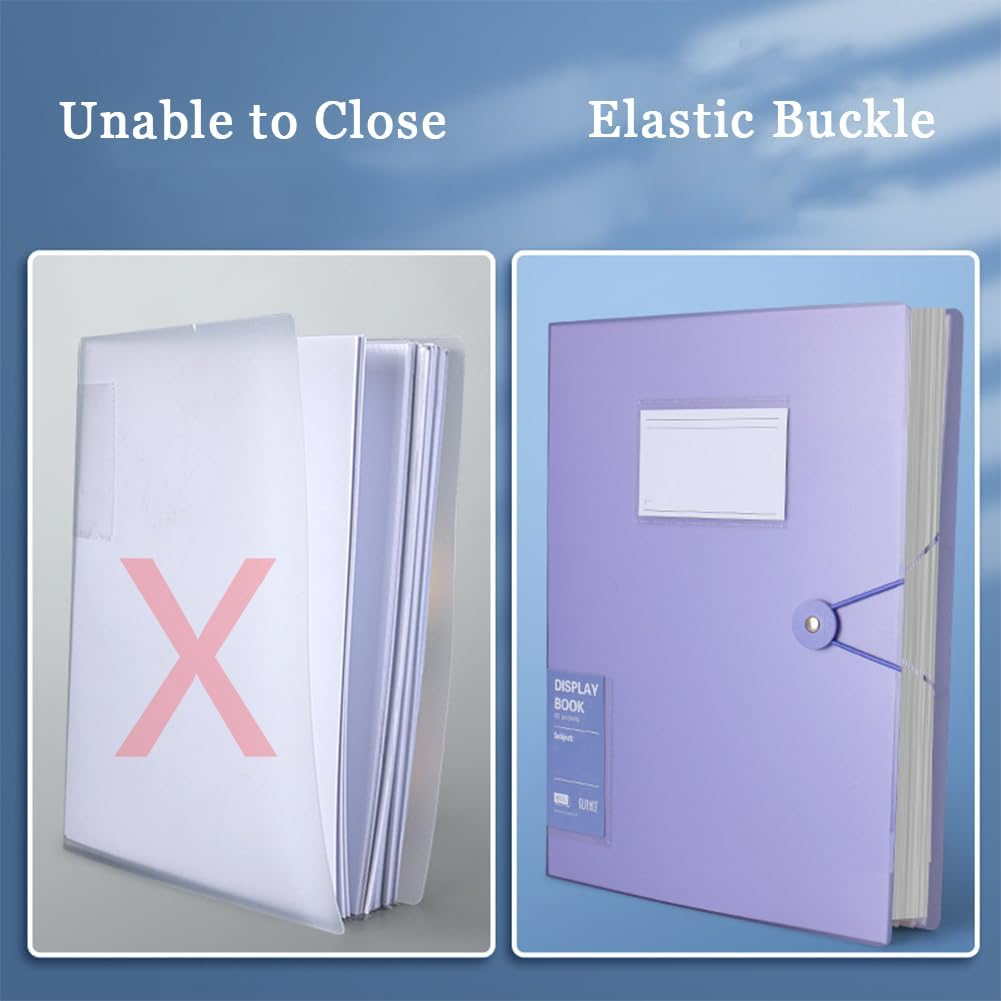 Ciuaz A4 Colored File Folders, with 60 Pockets Display Book, Large Capacity Clear Plastic Pocket Folders-Durable Presentation Book for School, Office, and Documents Organizer (White) image number 3