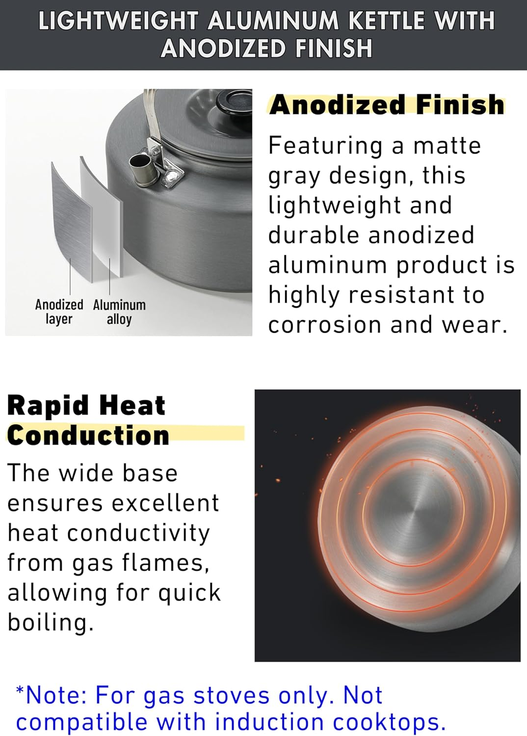 CAMPINGMOON Camping Kettle 1.5L Portable Ultra-Light Coffee Tea Pot S1500 image number 4