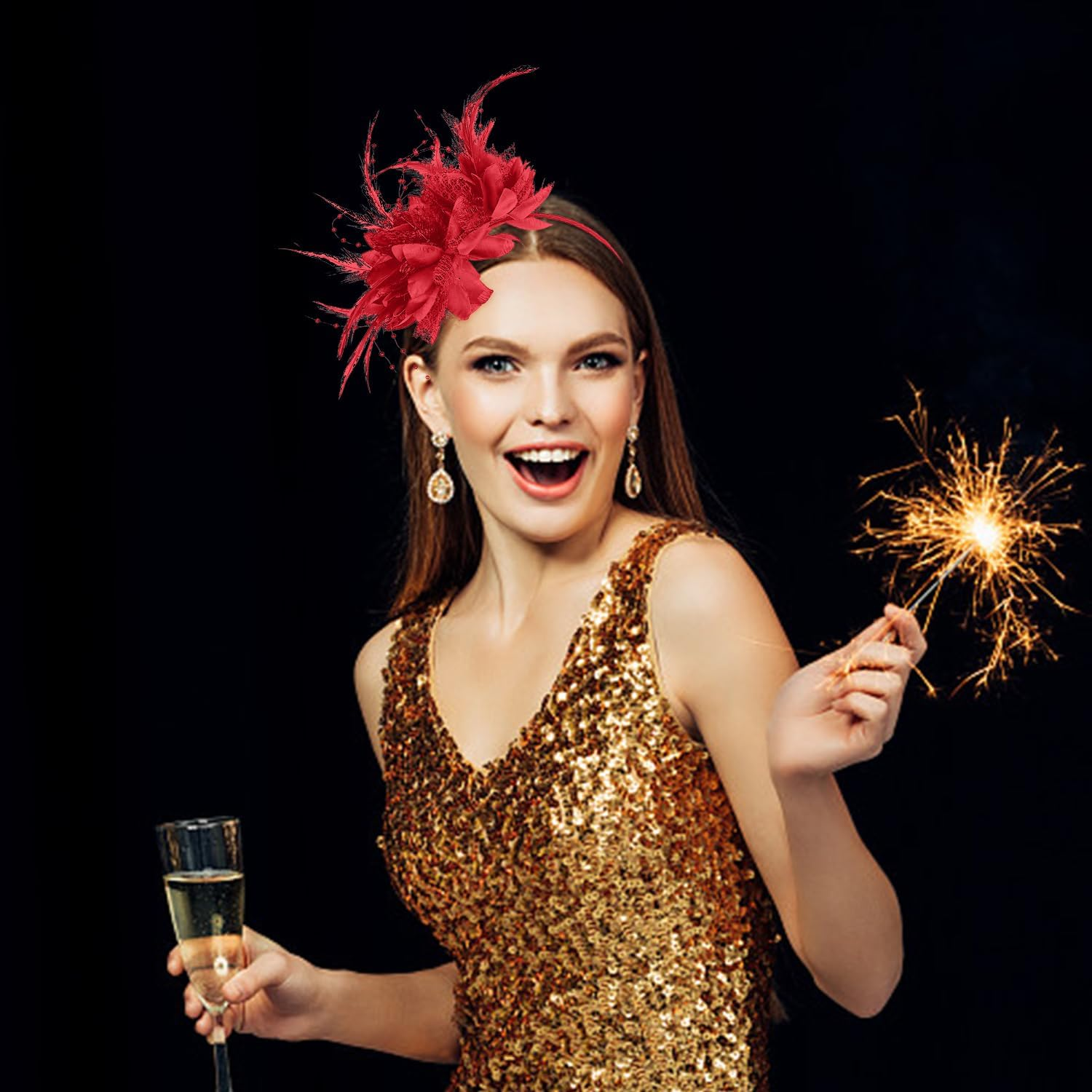 2 Pieces Feather Hair Band, Retro Headband, Elee Hair Accessories for Women, Clothing Accessories, Suitable for Parties, Weddings, Dance Parties image number 6