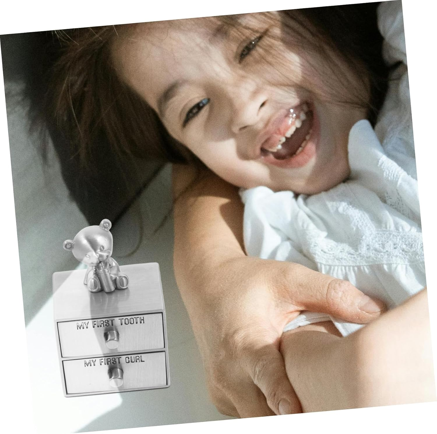 Metal Baby Tooth and Hair Keepsake Box First Tooth Curl Holder Organizer for Boys and Girls for Baby Memory image number 1