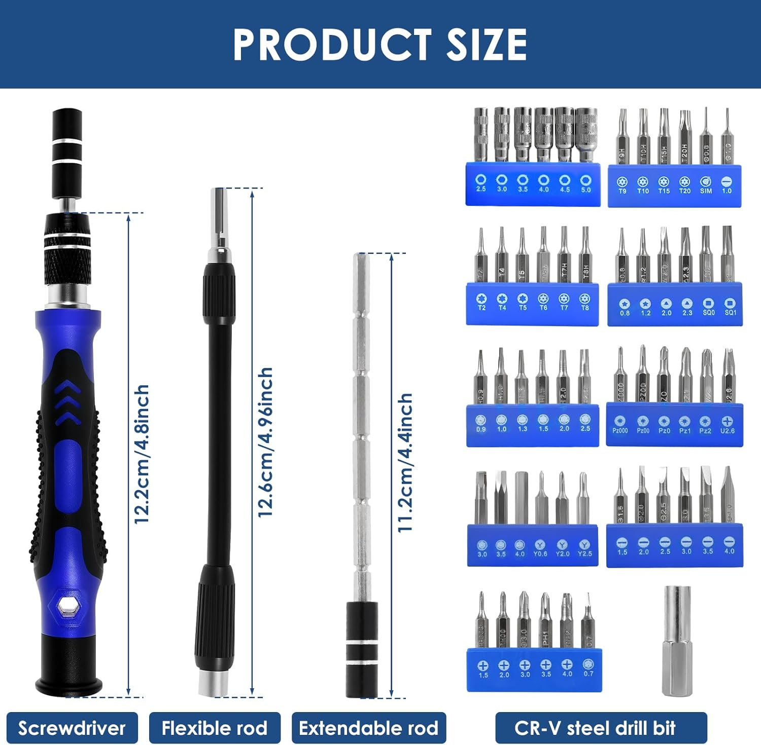 58 in 1 Precision Screwdriver Set with 54 Bits Magnetic Driver Set with Flexible Shaft & Extension Rod Professional Repair Tool Kit for Electronics PC Mobile Phone Watch(58 in 1)