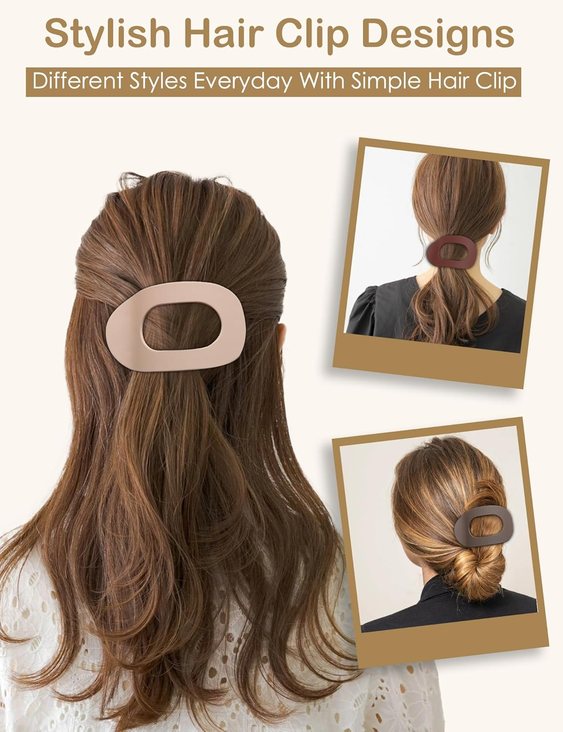 4 PCS Flat Hair Clips, French Design Flat Hair Claws, Flat round Clip for Women, Strong Hold No Slip Grip Hair Claw Clips for All Hair Textures, Medium Classic Hair Barrettes (Matte) - Matte image number 5