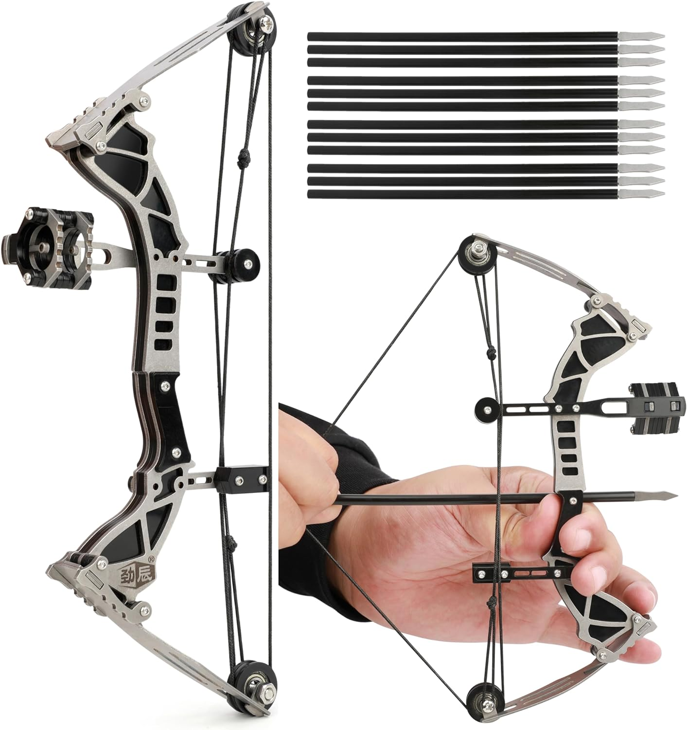 AMEYXGS 9.5Inch Mini Compound Bow Stainless Steel Includes 4/12 Arrows and Target Paper image number 4