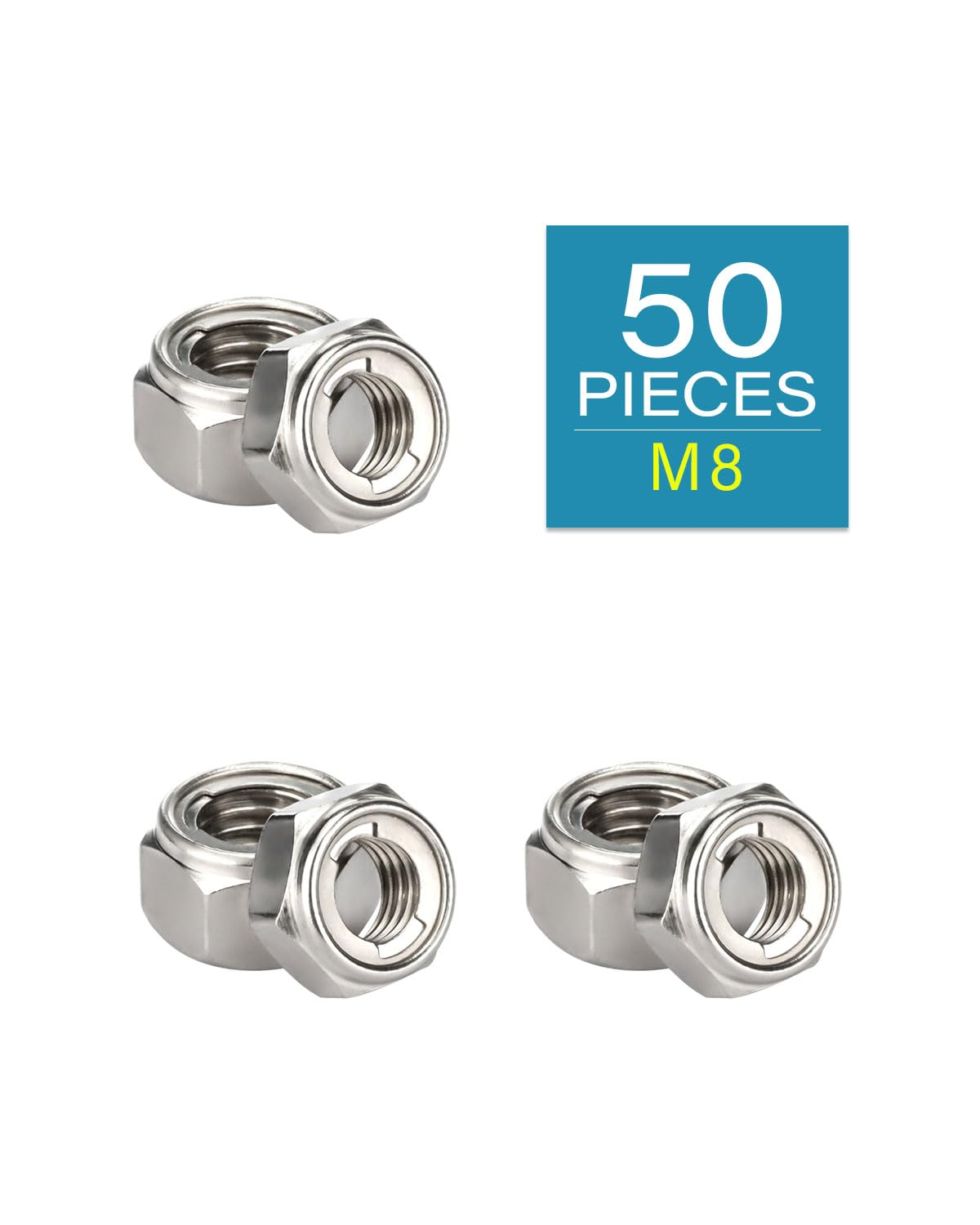 M8 Locknuts - Imscrews 304 Stainless Steel Locknuts - Durable Hardware for Home Repairs and Professional Projects Pack of 50