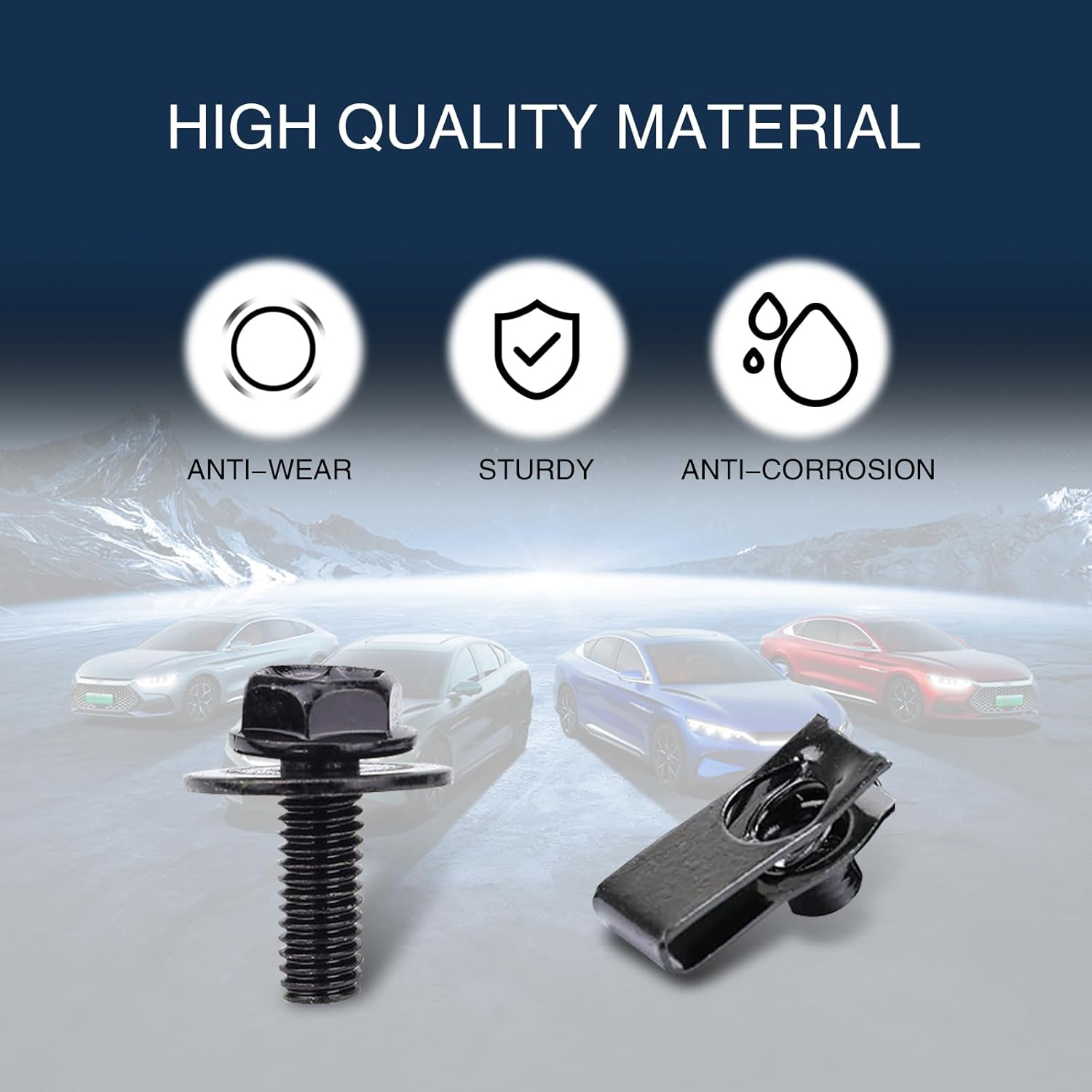 UGSHY 20 PCS Automotive Body Bolt and U-Nut Clamp Kit, Hood Guard Spiral, Bumper Fender Liner Push Pull Metal Rust-Resistant U Retainer, Universal for Most Cars Fastening Accessories (Black) image number 1