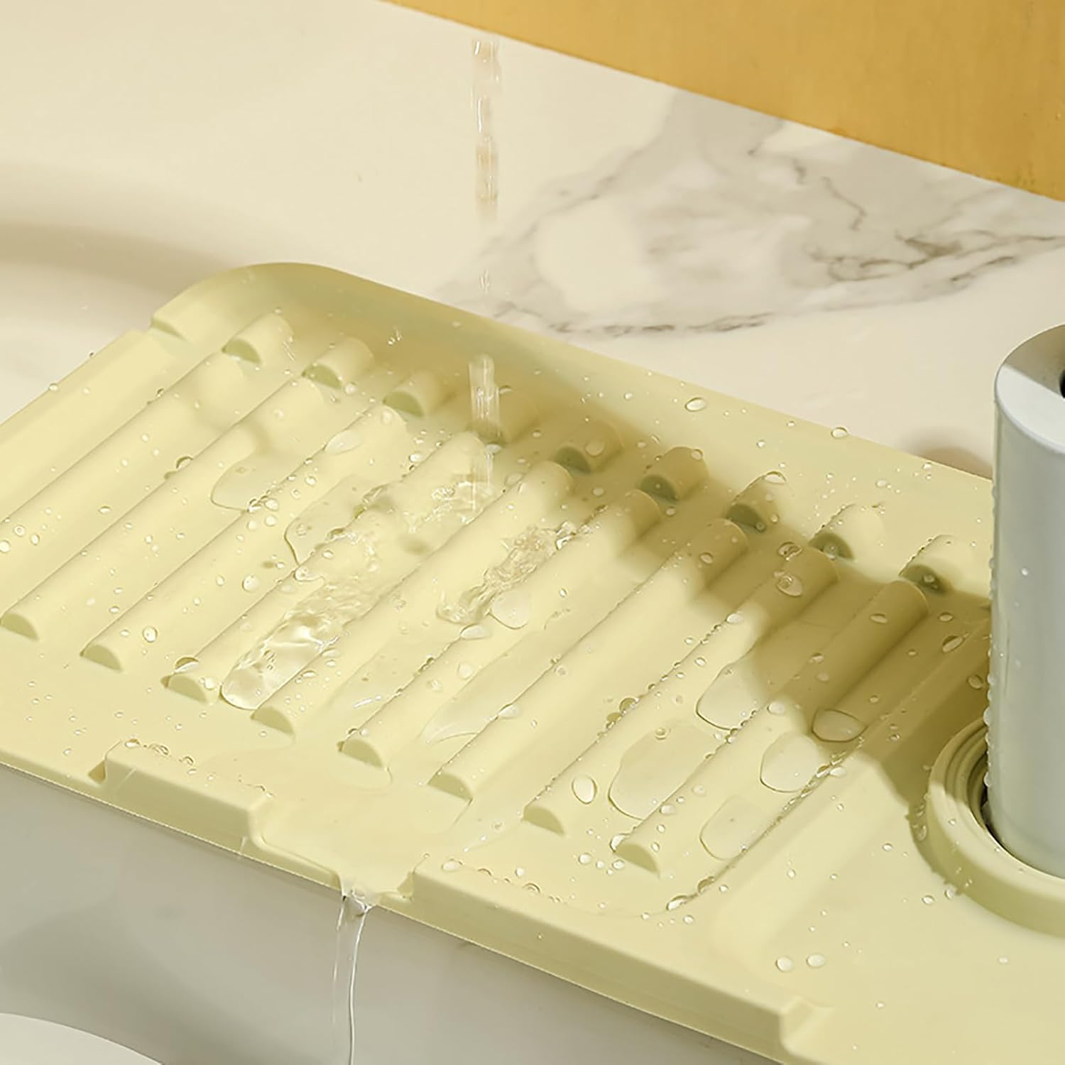 Premium Faucet Mat for Kitchen Sink &ndash; Upgraded Silicone Splash Guard with Quick Drying & Dish Soap Sponge Holder, Ideal for Stone Sinks in Kitchen & Bathroom (Gray, 1 Pack) image number 1