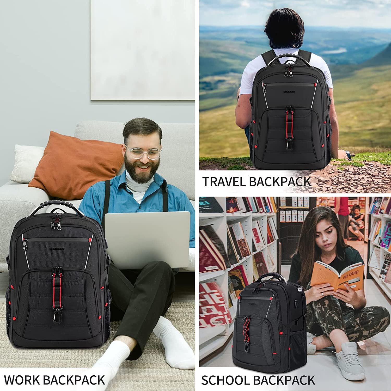 KROSER Gro&szlig;er Rucksack F&uuml;r Herren, 17,3 &ndash; 18,4 Zoll, XXXL, Laptop-Rucksack, Mit Rfid-Taschen Und Wasserdicht, Tragbar, F&uuml;r Reisen/Universit&auml;t/Gesch&auml;ft/College/M&auml;nner/Frauen image number 5