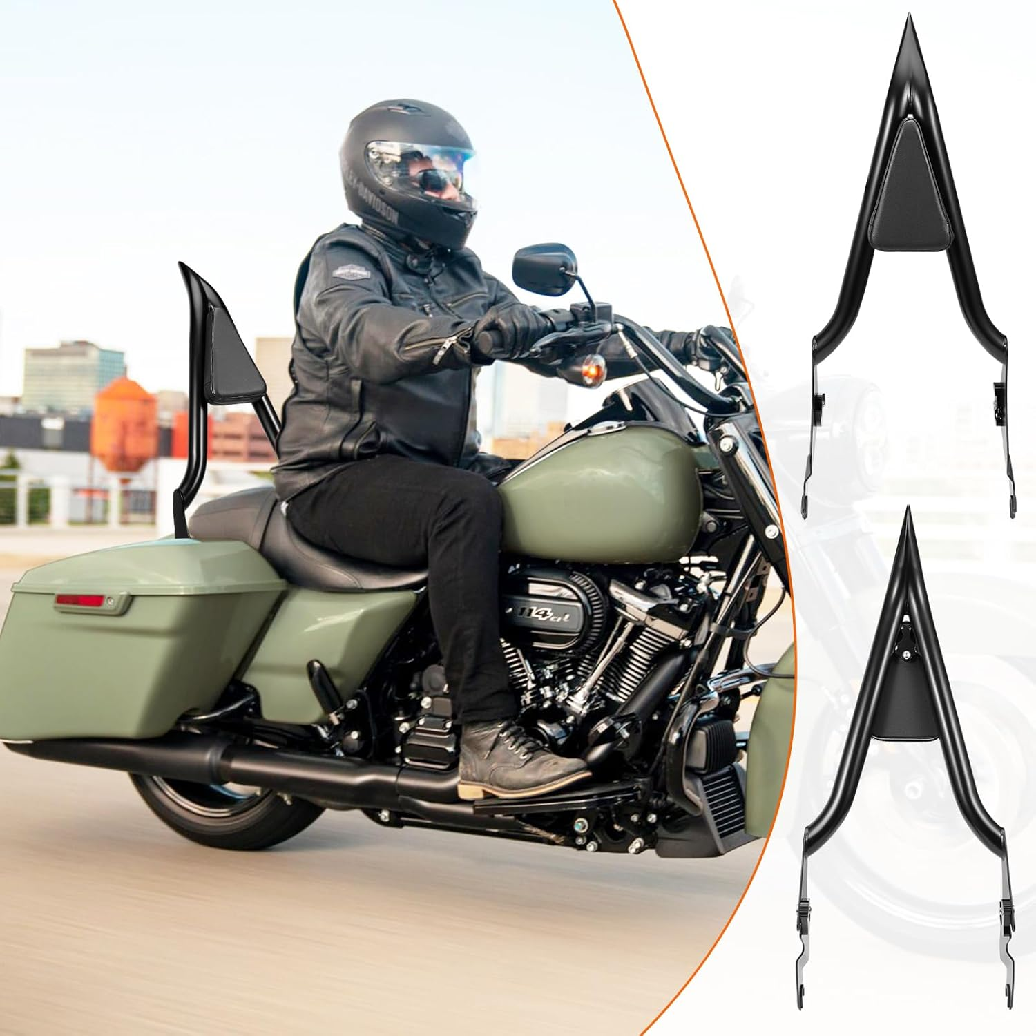 26" Motorcycle Sissy Bar for Harley, Integrated Passenger Backrest Compatible for Harley Davidson Touring CVO Street Glide Road Glide Electra Glide Road King FLHR FLHX FLHT FLTR 2009-2024 image number 6