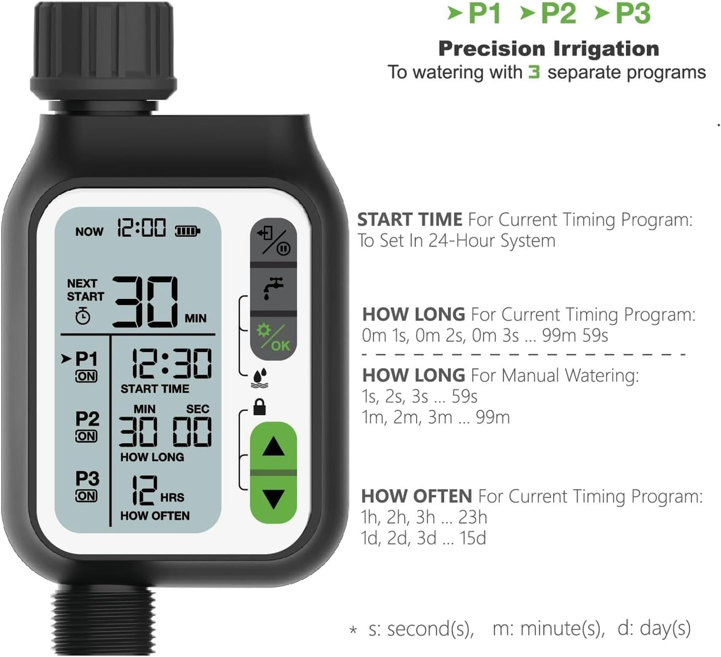 Ausale Digital Water Timer, Sprinkler Timer Programmable, Garden Hose Timers for Watering Large LCD Display, Manual Irrigation Mode, IP65 Waterproof Lawn Patio Farm (HCT355) image number 5