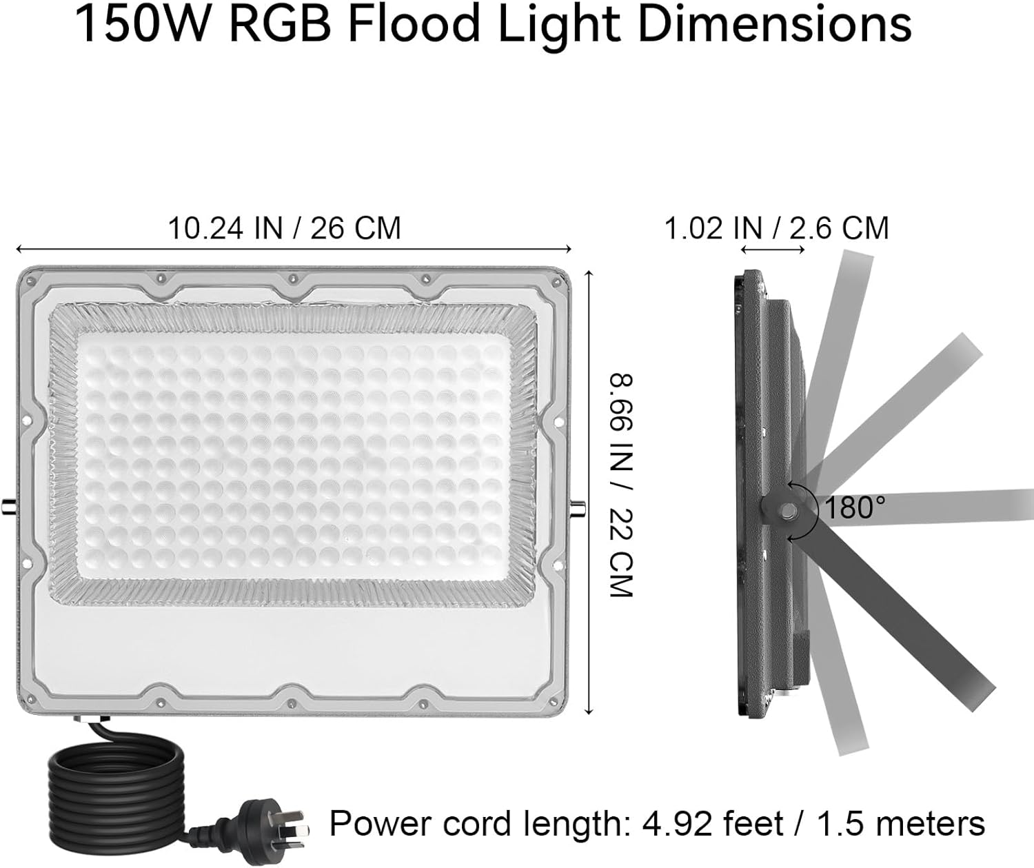 2-Pack RGB LED Flood Lights Outdoor,Color Changing Flood Lights,150W (1200W Equivalent),15000Lm, Works with Bluetooth App or 2.4G Remote,Ip66 Waterproof,16 Million Colors, Timing, Music Sync image number 3