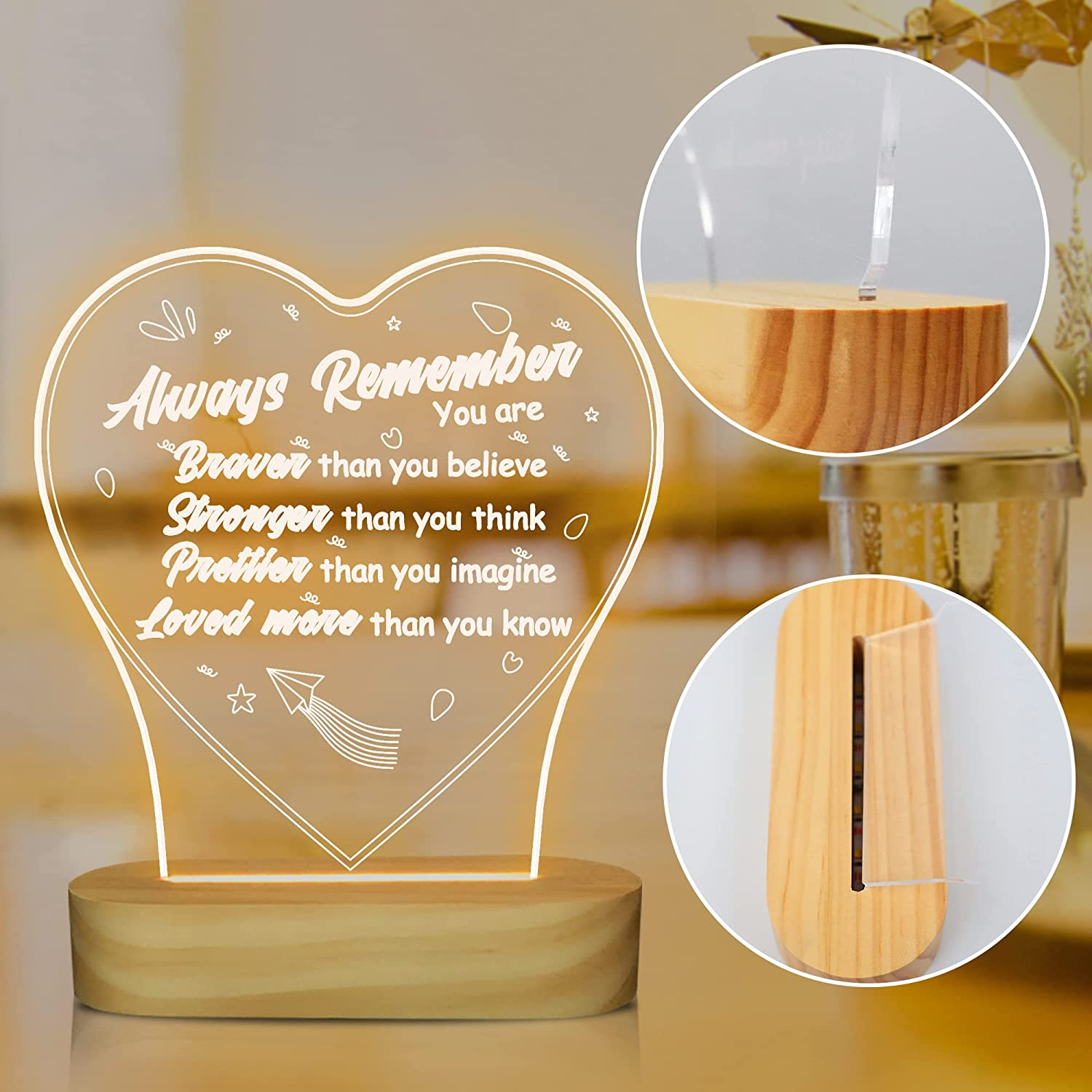 FULLOSUN Sister Present, Friendship Night Light Women Thank You Present, Warm White Wooden Desk Lamp, Inspirational Rakhi Birthday for BFF Friend Teenage - Love To Moon Frame image number 5