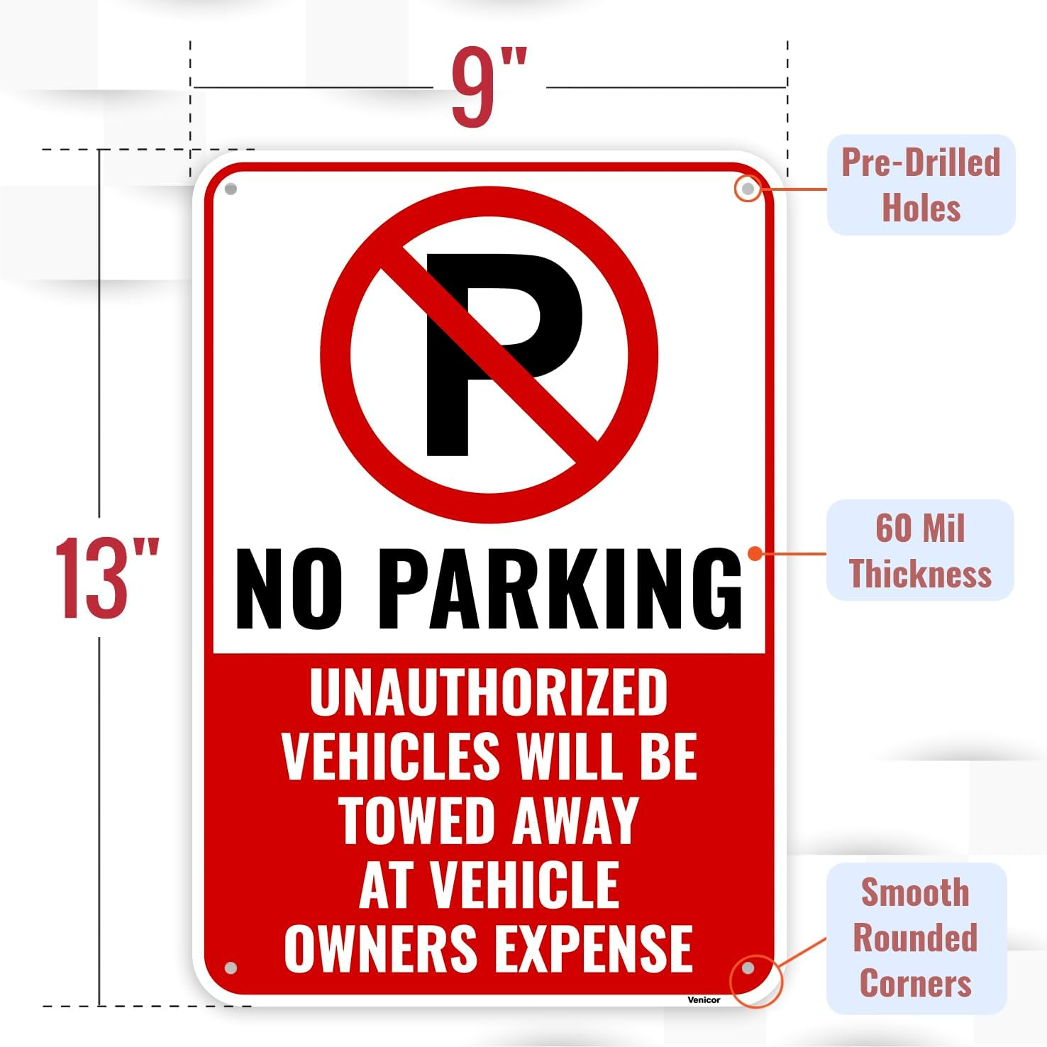1PC No Parking Sign Will Be Towed, 13 X 9 Inches - Aluminum - No Unauthorized Parking Tow Away Zone Sign image number 2