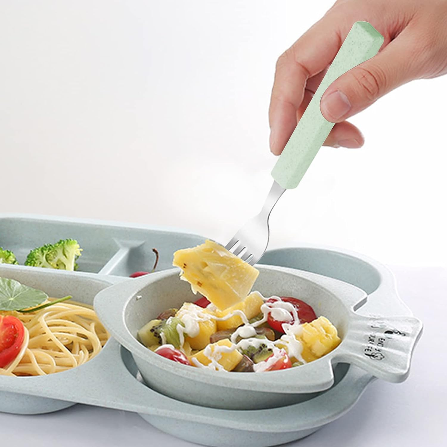 VANRA 3-Piece Children Utensils Set 18/8 Stainless Steel Child Flatware Set Silverware Spoon Fork Chopstick Set with Travel Case for Kids Lunch Box (Green)