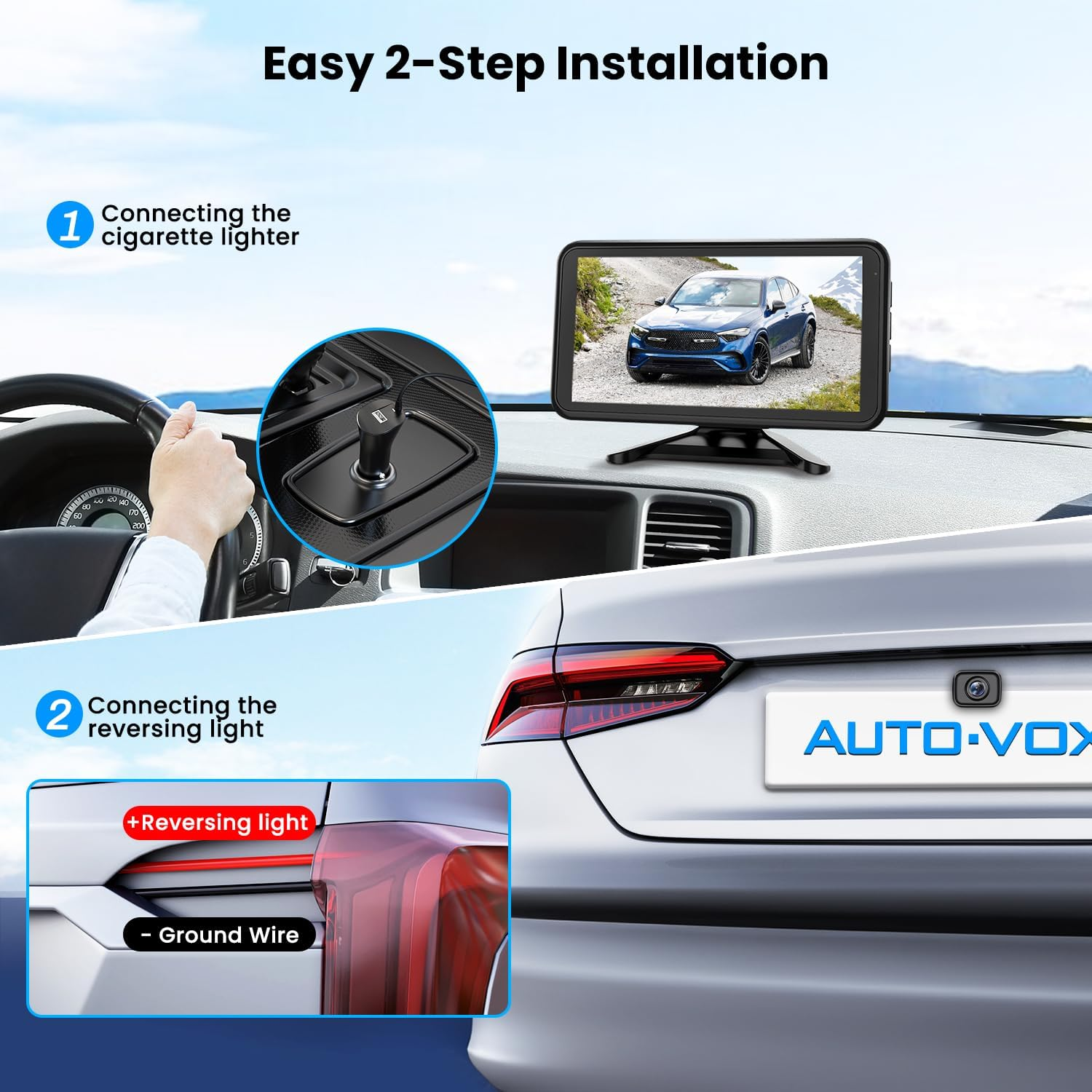 AUTO-VOX Wireless Backup Camera for Car Easy Install: No Delay 5" HD 1080P Rear View Camera with Clear Night Vision 2 Channels, IP69K Waterproof Back up Camera System for Truck, Pickup, SUV, Van - W12