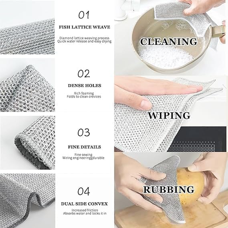 10PCS Multifunctional Non-Scratch Wire Dishcloth, Steel Dish Towel, Multipurpose Dishwashing Rags for Wet and Dry, Scrubs & Cleans Dishes, Sinks, Counters, Stove Tops image number 3