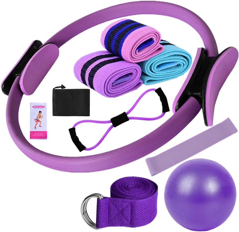 VYNTEL Women'S Yoga & Pilates Set | Magic Ring, 25Cm Ball, Booty Bands, Figure 8 Resistance Band | Purple Home Workout Equipment for Glutes, Stretching & Fitness - Purple image number 3