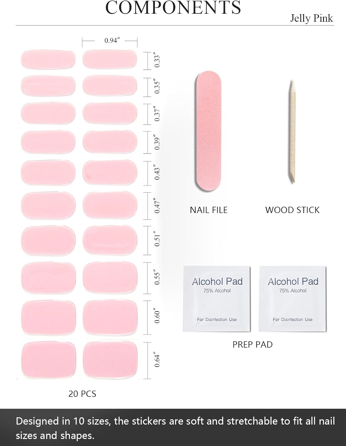 Semi Cured Gel Nail Strips (Burgundy Red), 20 Pcs Gel Nail Wraps, Stickers, UV Light Required, Salon Quality, Long Lasting (Jelly Pink) image number 1