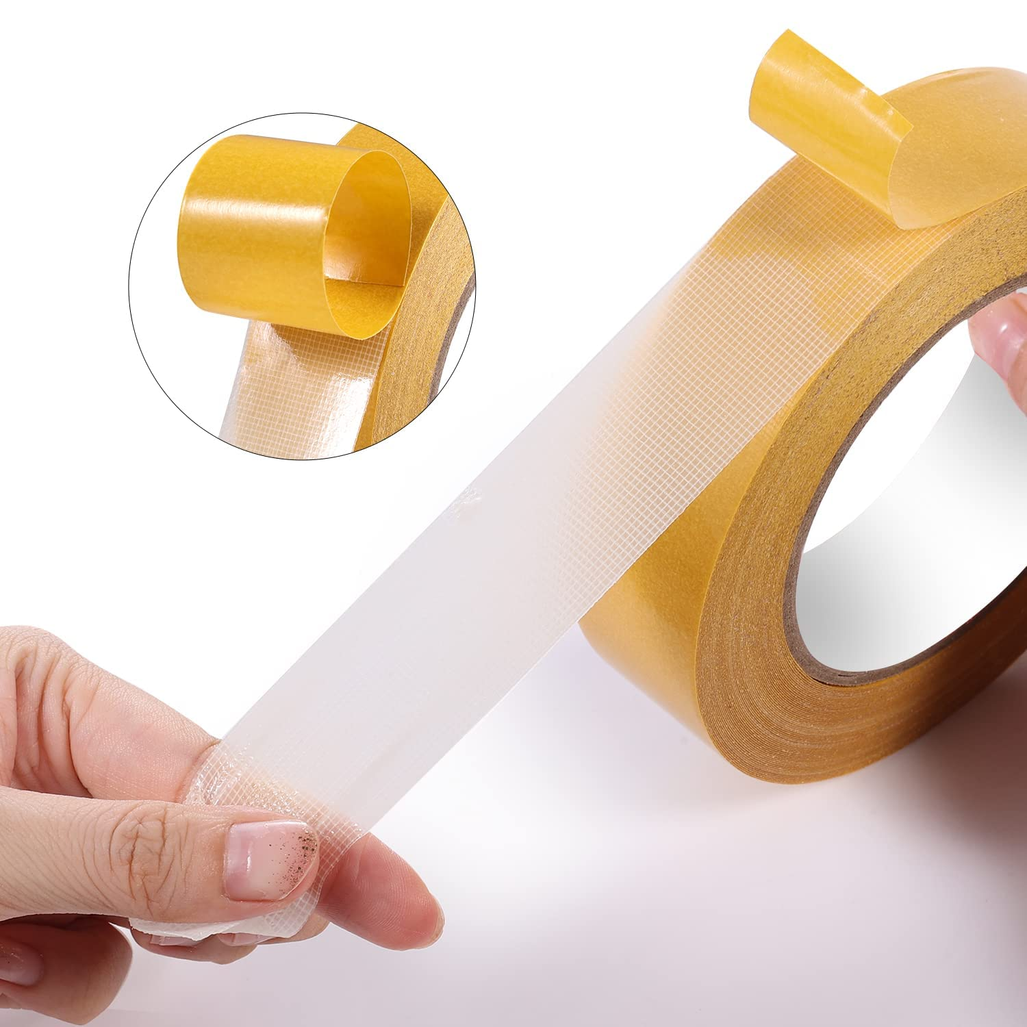 Heavy Duty Double Sided Tape - Super Sticky Clear Adhesive Tape with Fiberglass Mesh for Walls, Fabric, Home & Office - No Residue, Damage-Free Strong Hold - 1.18Inch X 66Ft (20M) image number 4