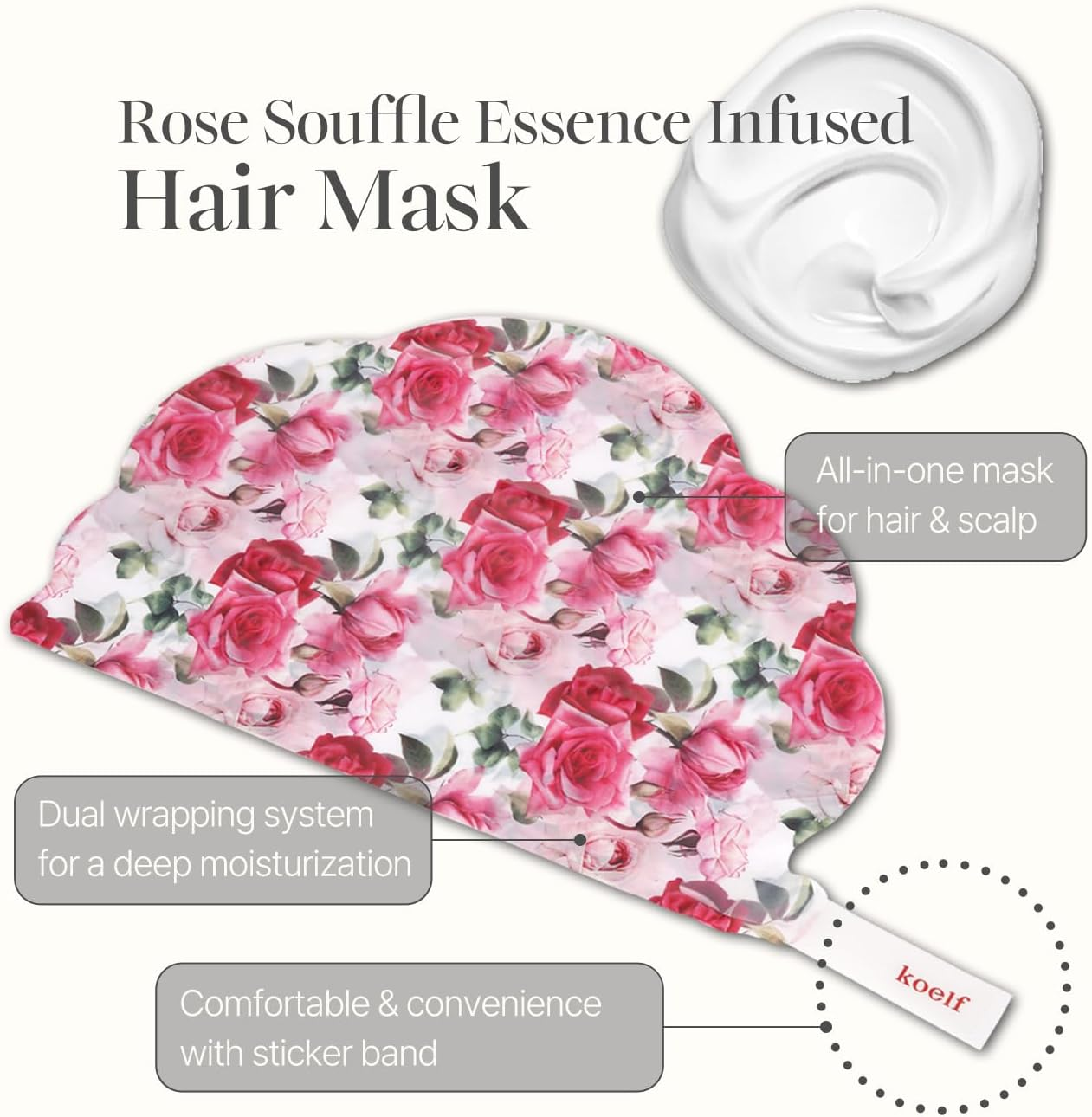 Rose Petal Satin Hair Mask - Intensive Nourishing & Repairing Cap Mask for Silky, Moisturizing Hair, Strengthens Scalp, Rose Essence Treatment (5Ea) image number 2
