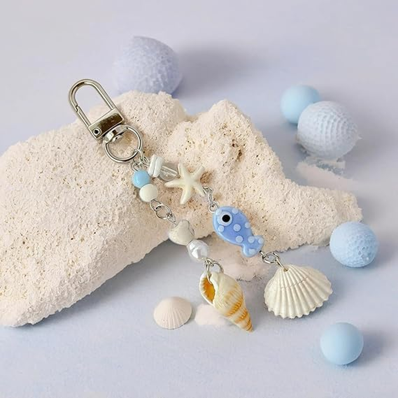 Amaezorx 2 Pcs Ocean Theme Keychains Set - Seashell & Starfish Beach Bag Charms, Cute Sea Creature Key Rings for Women Girls, Nautical Decor for Backpack Purse Wallet Accessories image number 6