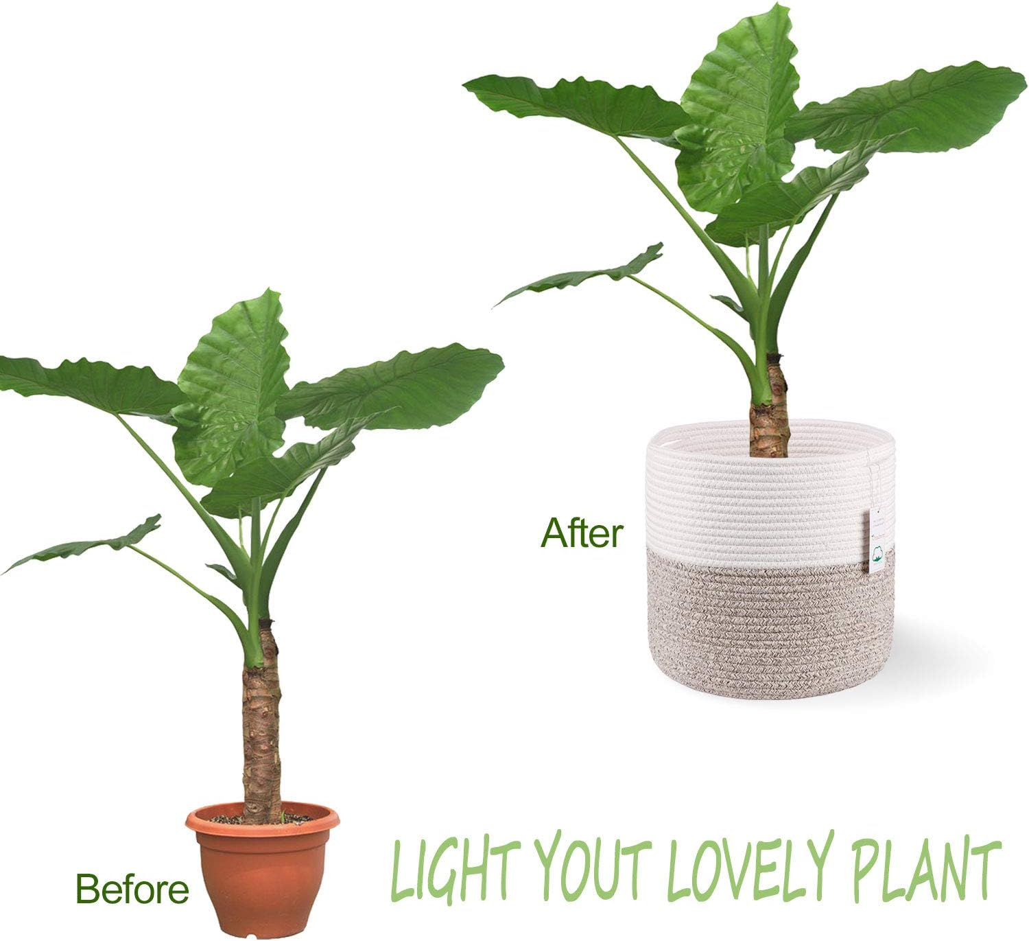 Woven Cotton Rope Plant Basket for 11 Inch Flower Pot Floor Indoor Planters,Decorative Small Basket for Plants Storage Organizer Modern Home Decor (12" X 12", Khaki) image number 6