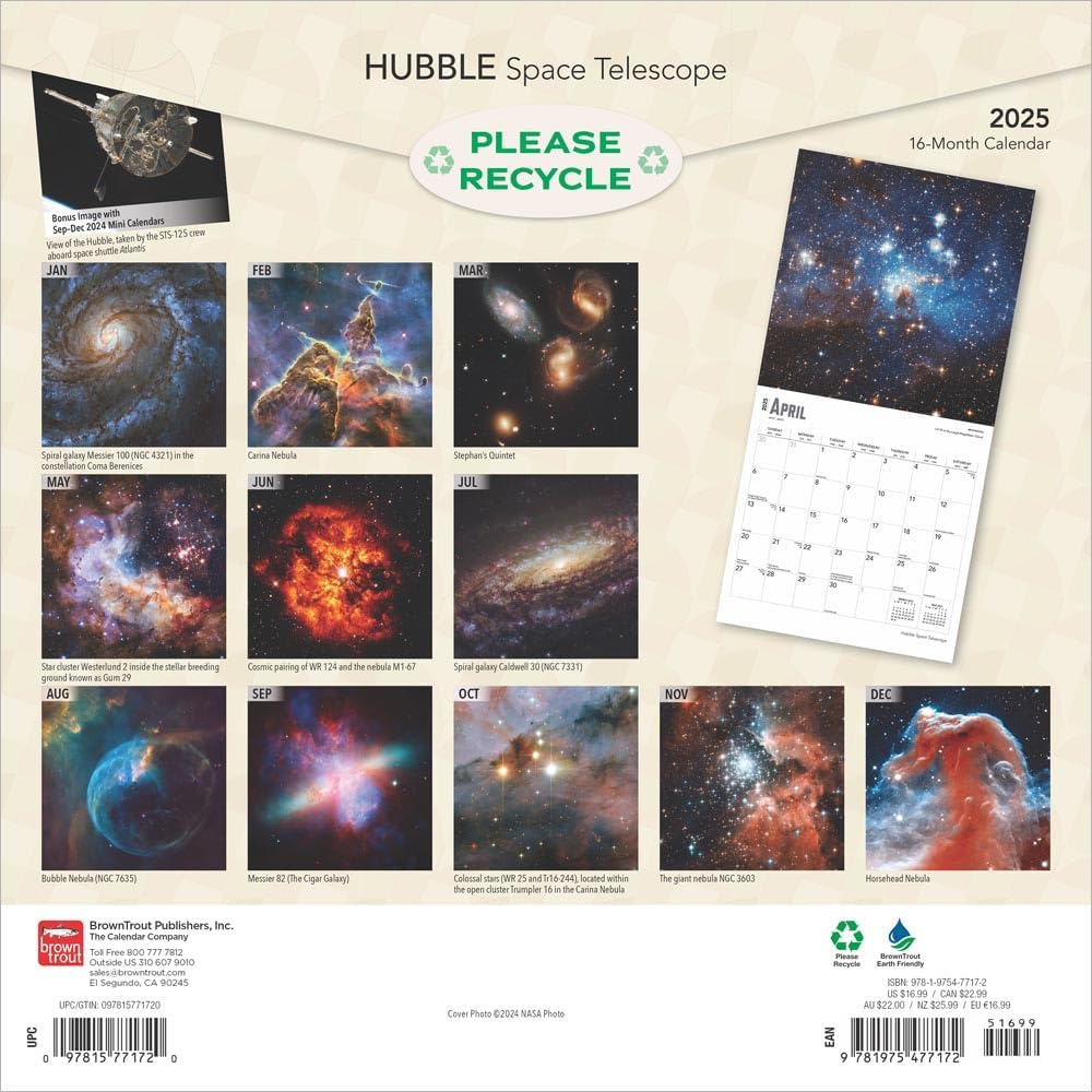 Hubble Space Telescope | 2025 12 X 24 Inch Monthly Square Wall Calendar | Foil Stamped Cover | Plastic-Free | Browntrout | Science Astronomy Technology image number 5