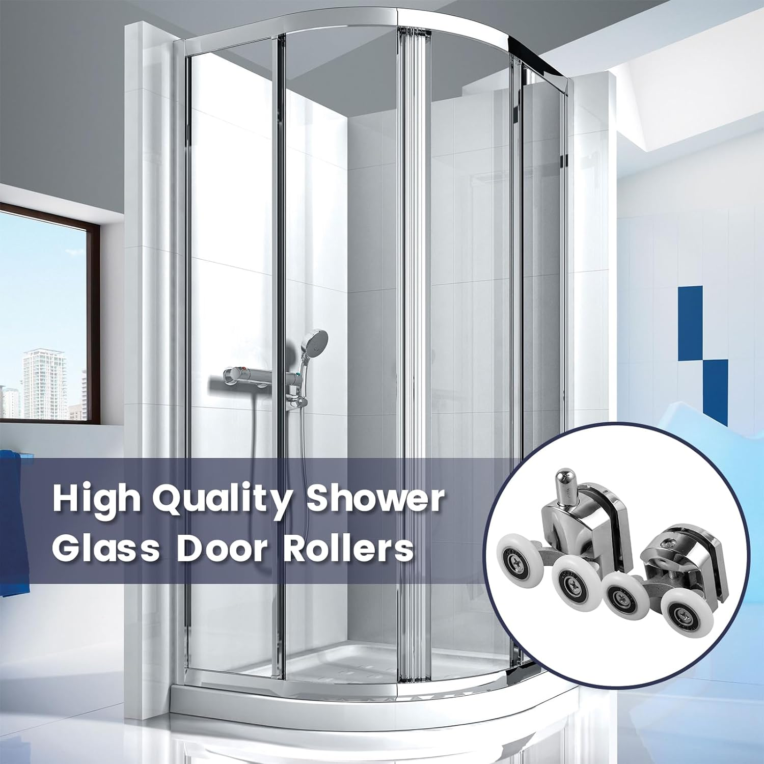8Pcs Curved Shower Door Rollers 23Mm Aluminum Alloy Top and Bottom Shower Wheel Quiet Shower Door Pulley Replacement with Anti-Collision Pad and Screws for 4-6Mm Glass Door image number 6