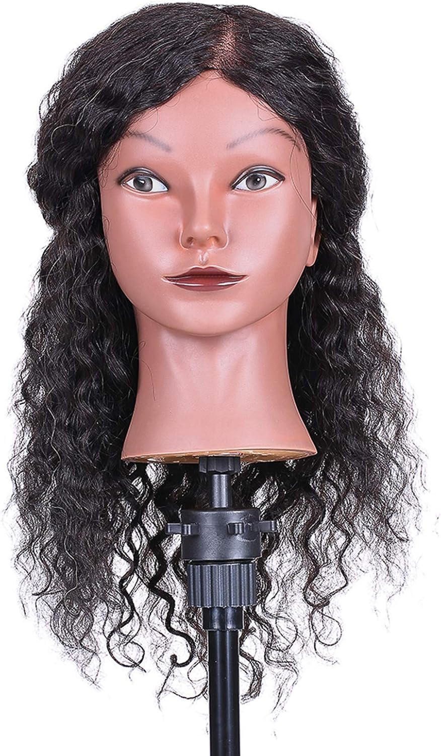 RAYWE Curly Hair Mannequin Head Hairdressing Training Head for Hair Styling Practice Hair Braiding Dummy Head with 100% Human Hair Black image number 2