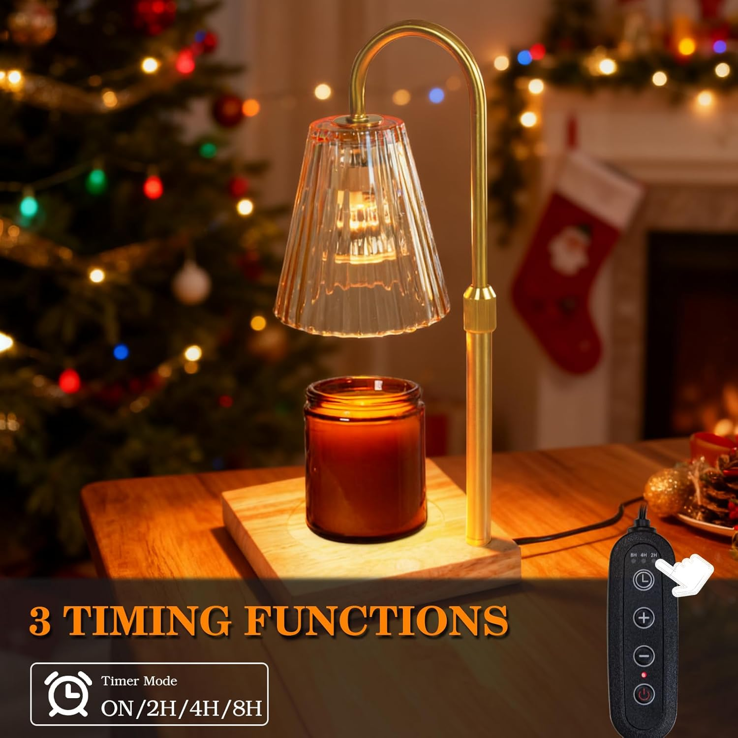 Koncle Candle Warmer Lamp with Timer Dimmable, Modern Champagne Glass Shade Table Lamp, Scented Candles Warmer with 2 GU10 Bulbs for Home Decor(Wooden Base) image number 6