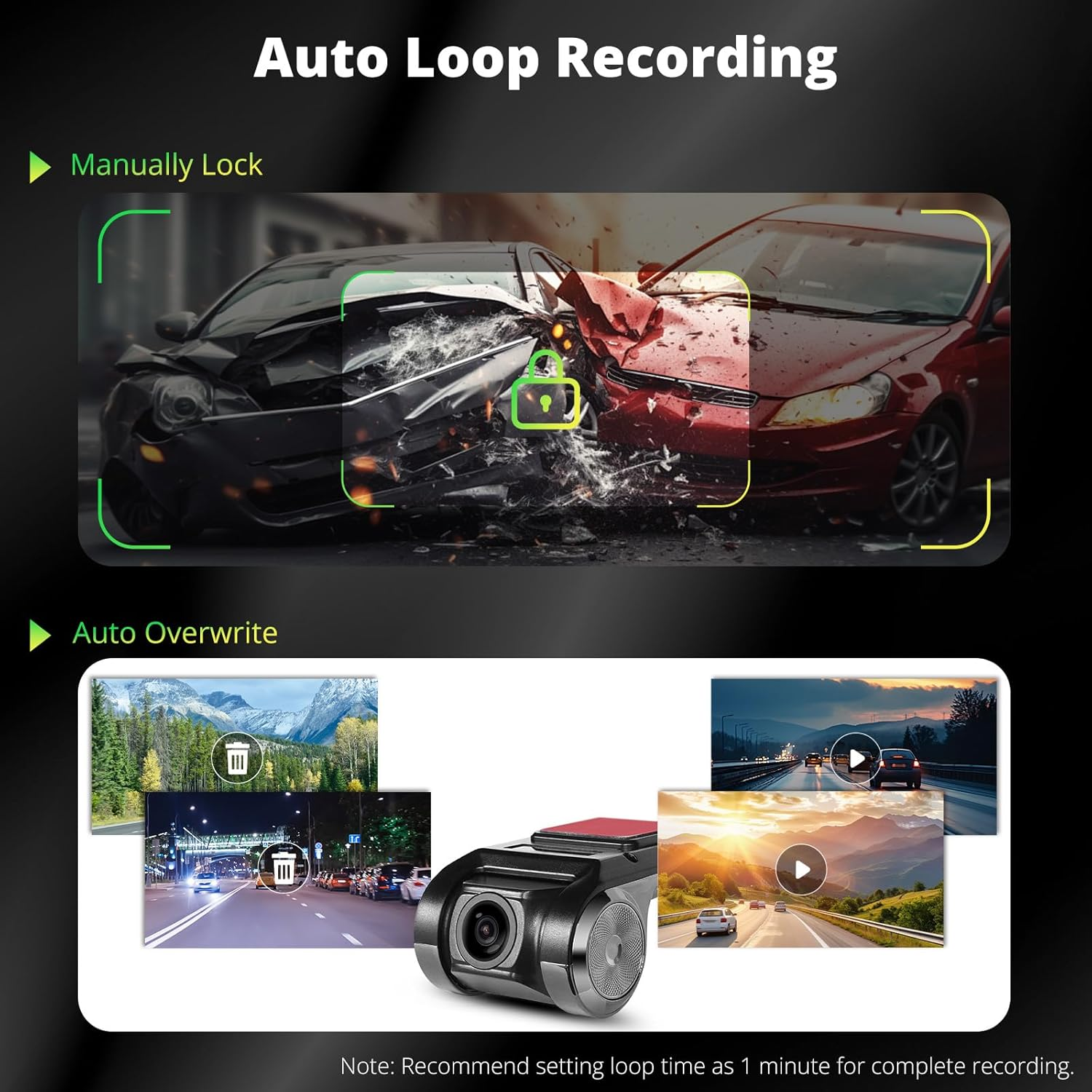 AC-44P2 1080P USB DVR On-Dash Camera, 156&deg; Wide-Angle, Loop Recording, Video Lock Founction & Video Playback, Read up to 64GB Card, for A5, A6, S8, P9, X10 Not Compatible with F7, P5, P8