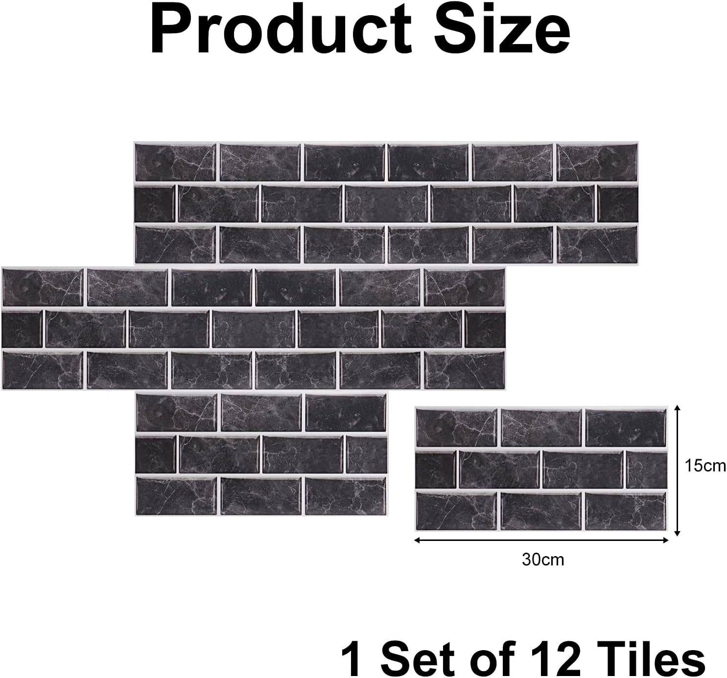 12 PCS Peel and Stick Tiles Kitchen, Stick on Kitchen Tiles, Tiles Self Adhesive, Tile Stickers for Kitchens, Bathrooms, Wall Art and Interior Decoration(Black) image number 2