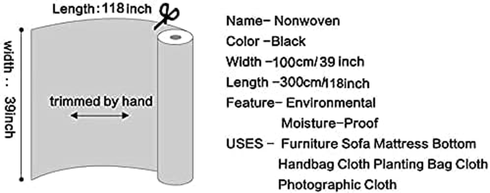 W 39Inch by L 118Inch Upholstery Cambric Dust Cover Fabric Replacement,Bottom Cloth Nonwoven Dust Cover for Chairs,Underside of Upholstered Furniture image number 5